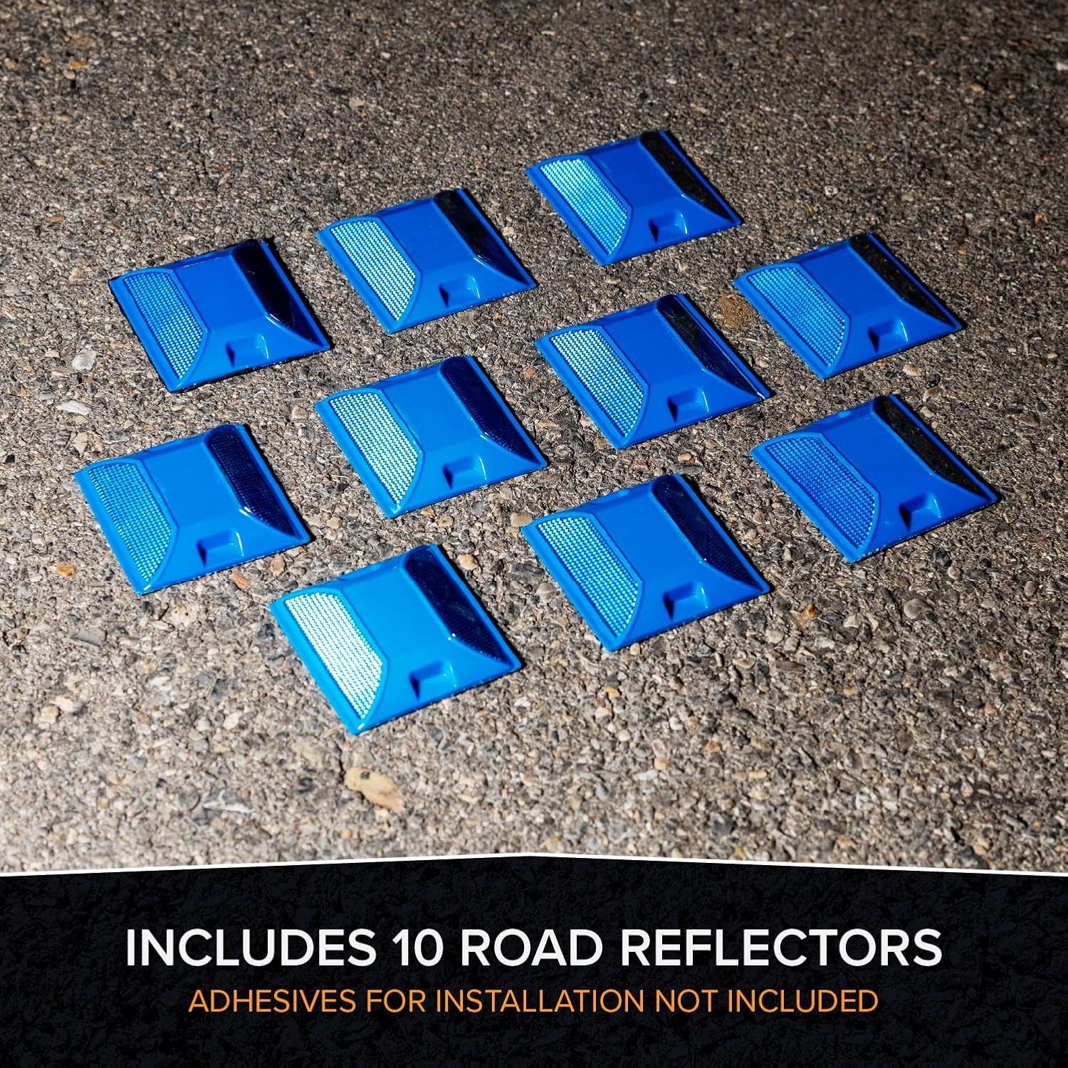 Road Reflectors Pack of 10 | 4 by 4 Inch Street Pavement & Asphalt Stud Markers | Great for Speed Bumps, Sidewalks, Pedestrian Crossings, Freeways & Driveways | Industrial Grade (Blue) image number 6