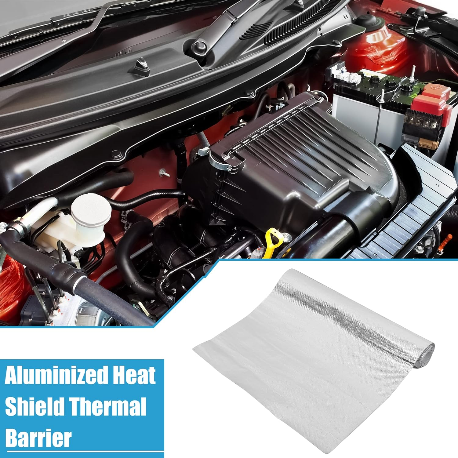 X AUTOHAUX Car Heat Shroud 24'' X 12'' Aluminized Heat Shield Mat Thermal Barrier Cover Protection Fiberglass Silver Tone image number 5