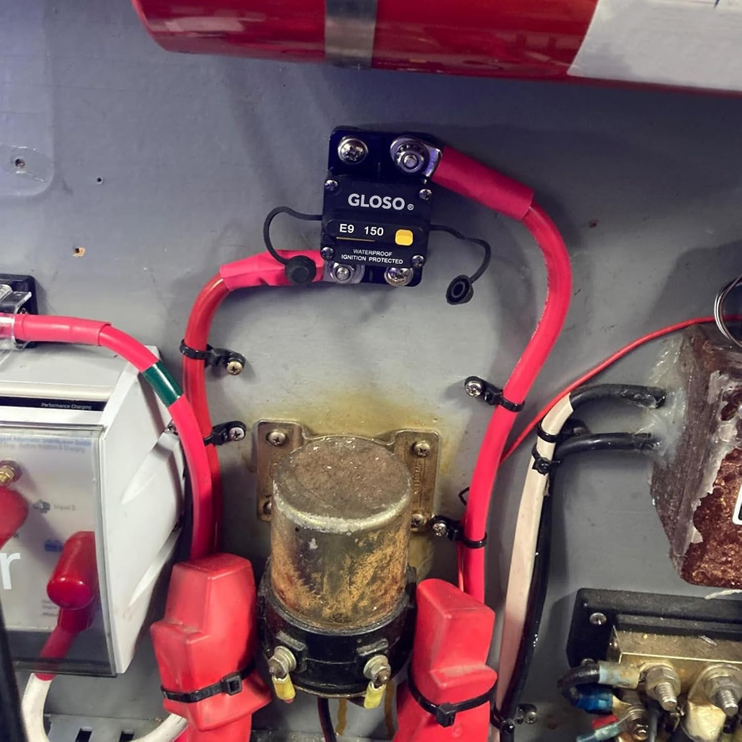 GLOSO E93 100A Circuit Breaker Waterproof IP67 Extended Surface Mount 3/8" Diagonal Stud for Marine RV and Truck Applications 12V-48V DC Protection (100A) image number 2