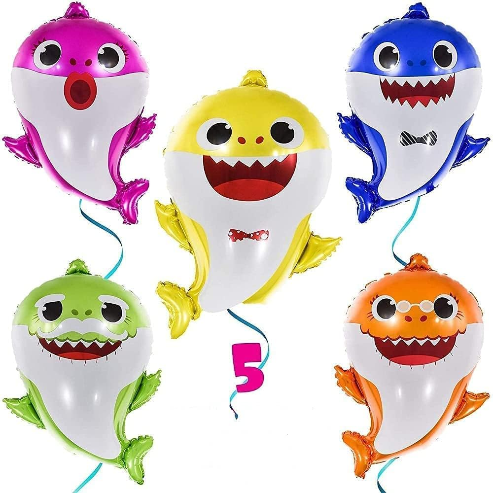 Baby Shark Party Balloons Set - 10 Pcs 26" Helium Balloons, 5 Pcs 17" round Balloons, 10M Ribbon & Straw - Party Supplies and Decorations image number 3