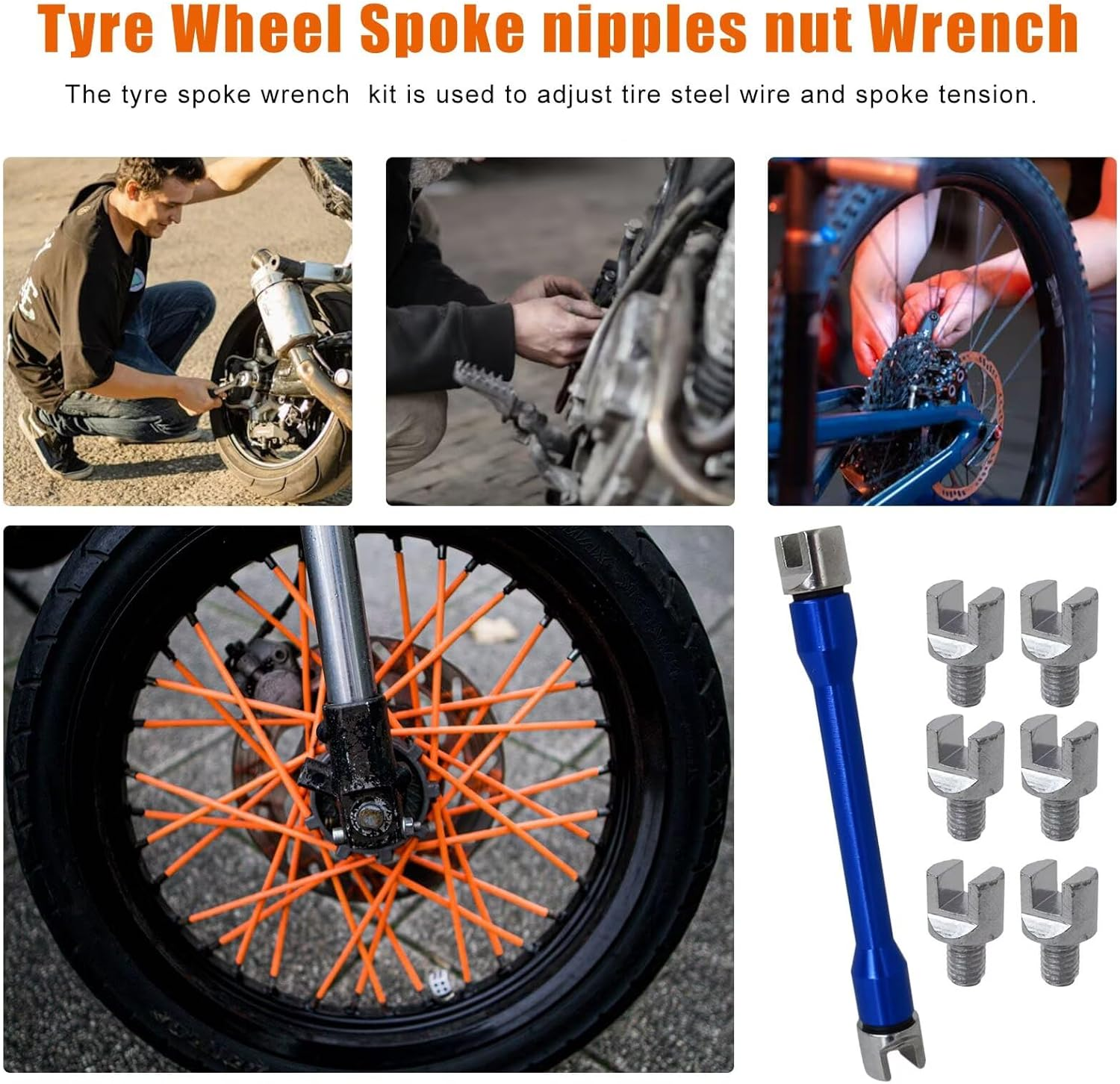 Tyre Spoke Wrench Spanner 8 in 1 ATV Motorcycle Motocross Dirt Bike Quad Road image number 1