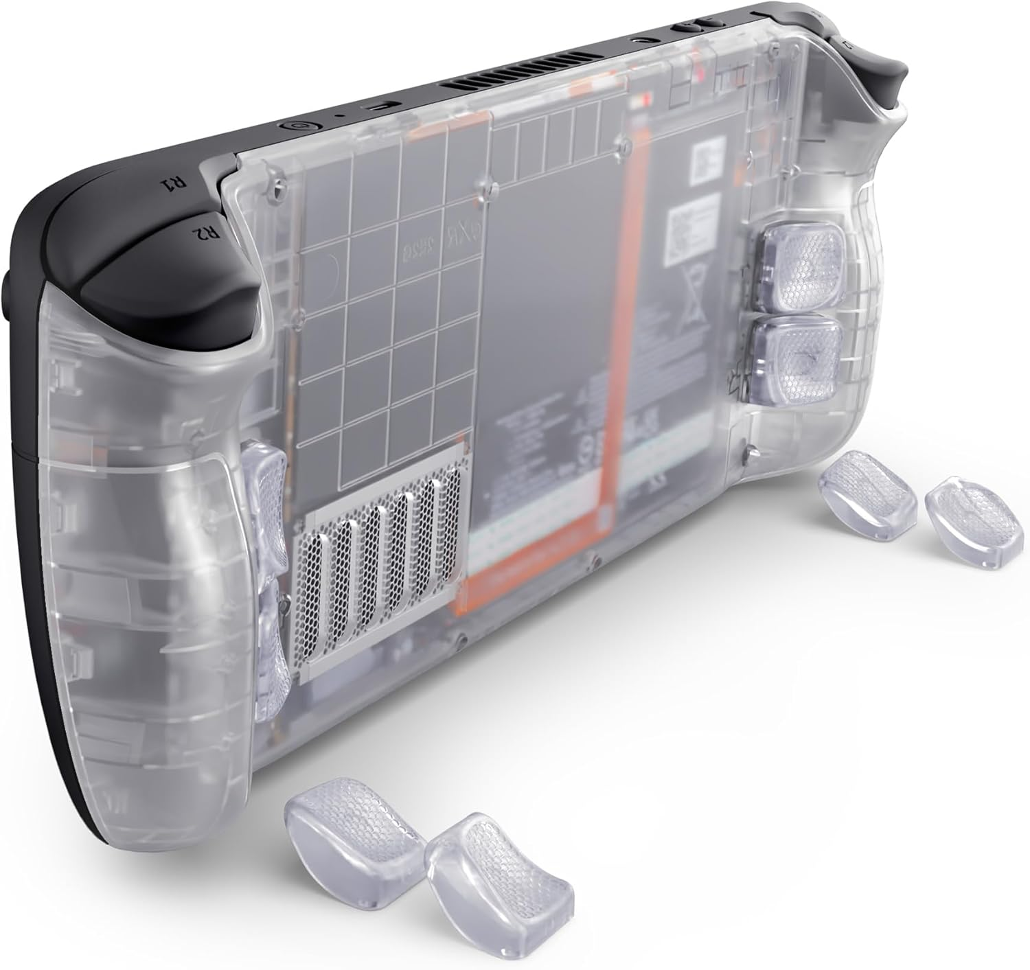 Extremerate Interchangeable Back Buttons Bottom Shell for Steam Deck LCD & OLED, Replacement Ergonomic Fingers Grip L4L5 R4R5 Back Shell for Steam Deck - with 2 Height Adjustable Buttons - Black