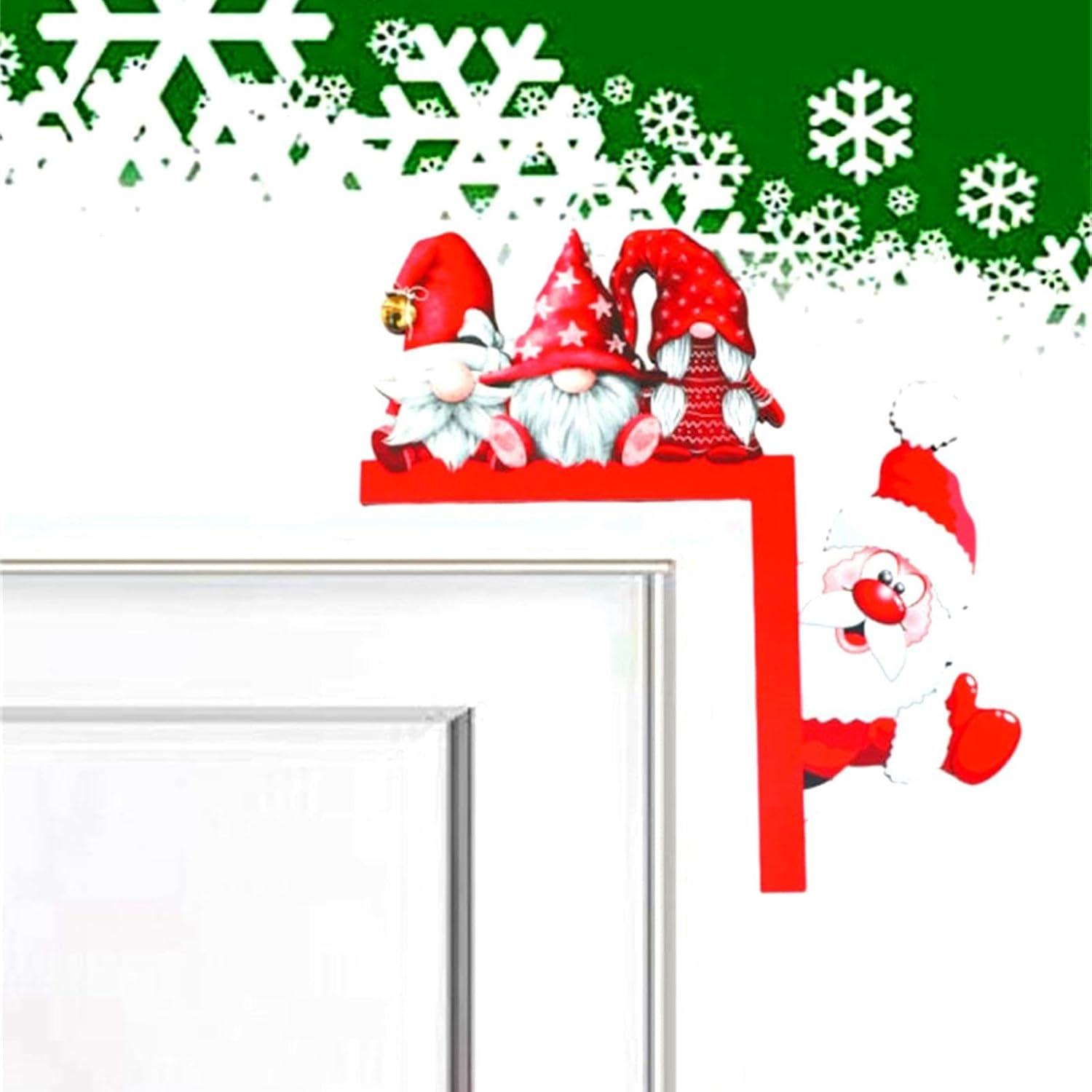 Christmas Door Corner Frame Decorations, Cute Corner Decoration Frame Sign Wooden Santa Gnome Decor, Funny Festival Ornament Door Decoration for Dorms Living Rooms Homes Bedrooms Borato image number 4