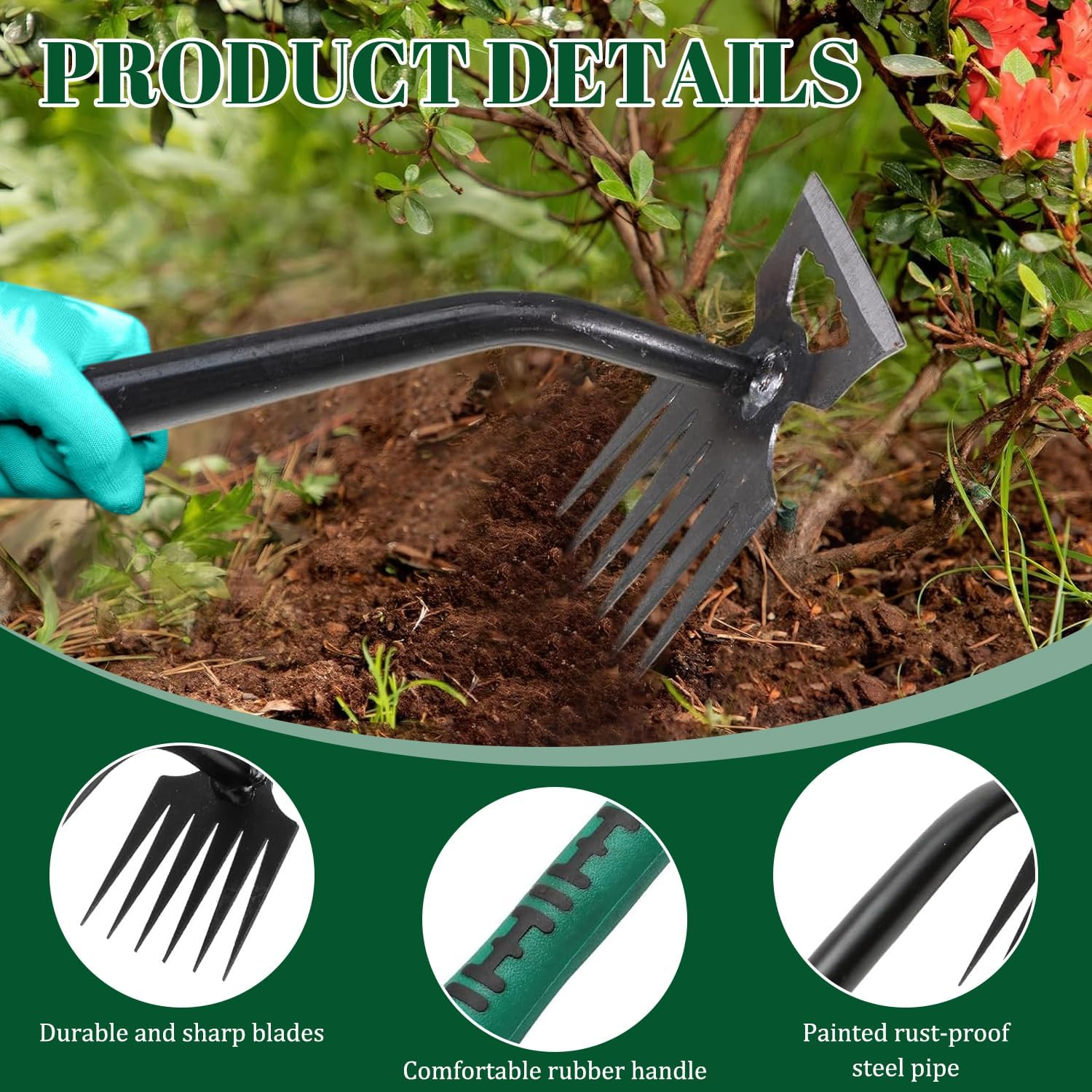 Weed Puller Tool, 6 Teeth Garden Weed Pulling Tool, Durable Manganese Steel Hand Weeder Tool with Gloves for Vegetable Gardening Backyard Farm Planting & Weeding