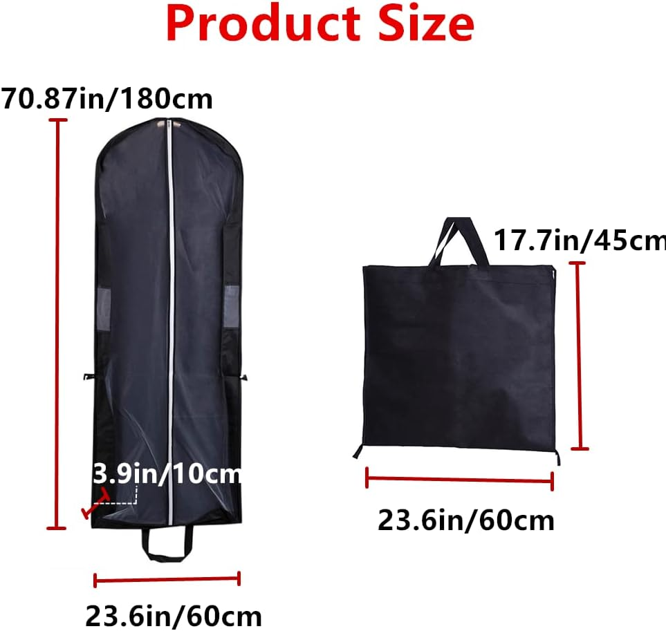 Lehom Dust Proof Garment Storage Bags Wedding Dress Storage Bag Black Foldable Hanging Garment Cover Bridal Gown for Travel Suits Tuxedos Dresses Coats Wedding Dress Garment Bag 72&rdquo; X 24&ldquo; Large image number 5