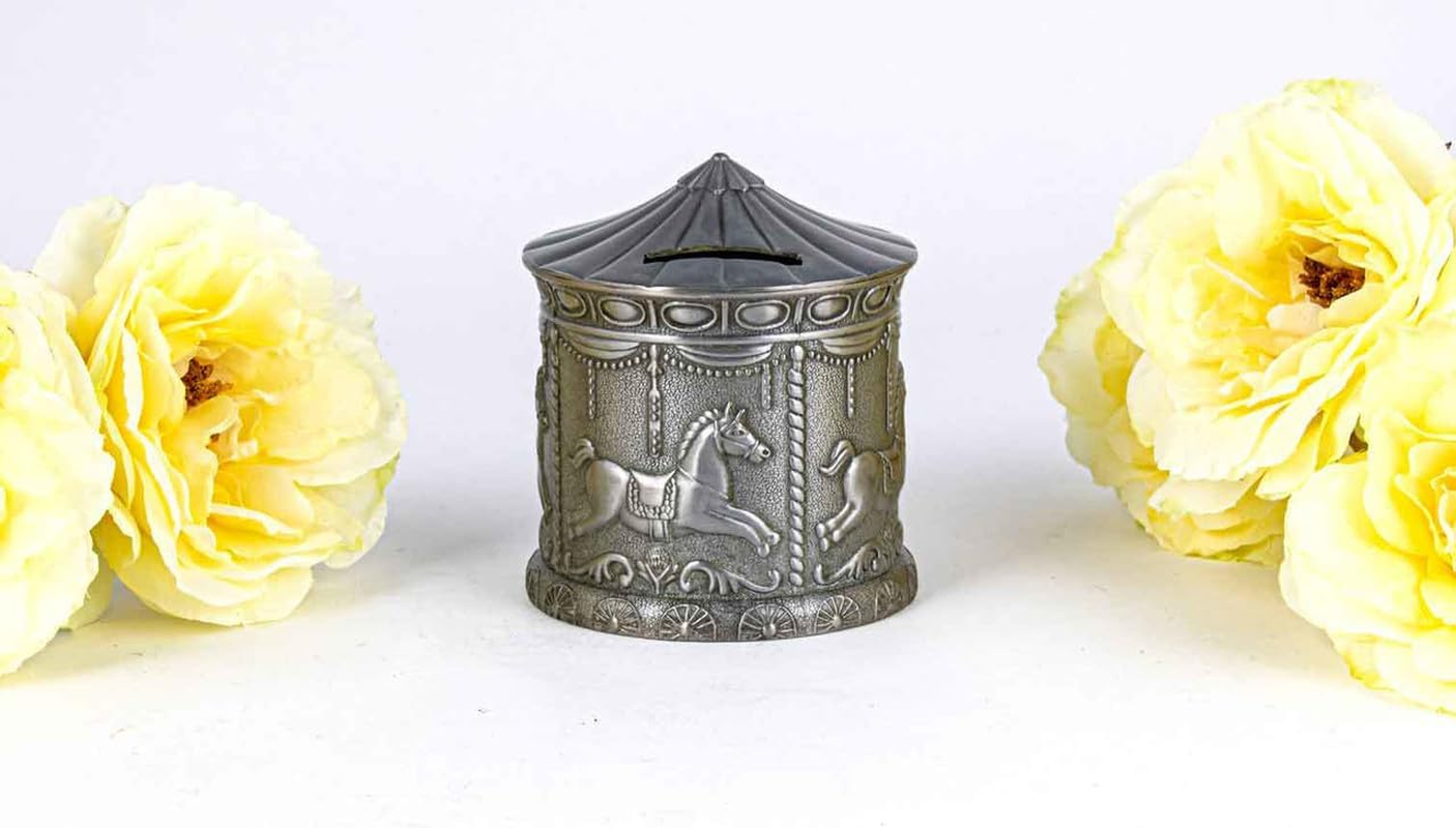 Baby Money Box Silver Gift Carousel Christening Newborn Shower Keepsake Present