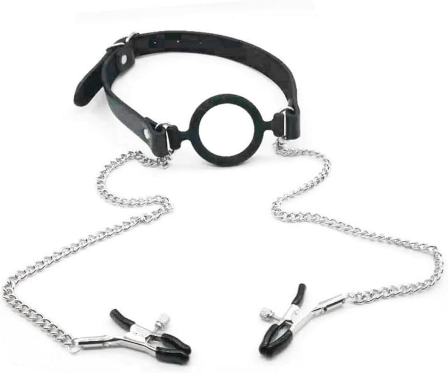 Silicone Open Mouth Ring Gag with Adjustable Nipple Clamps O-Ring Gag with Nipple Clamps Breast Sensual Bondage Nipple Clips