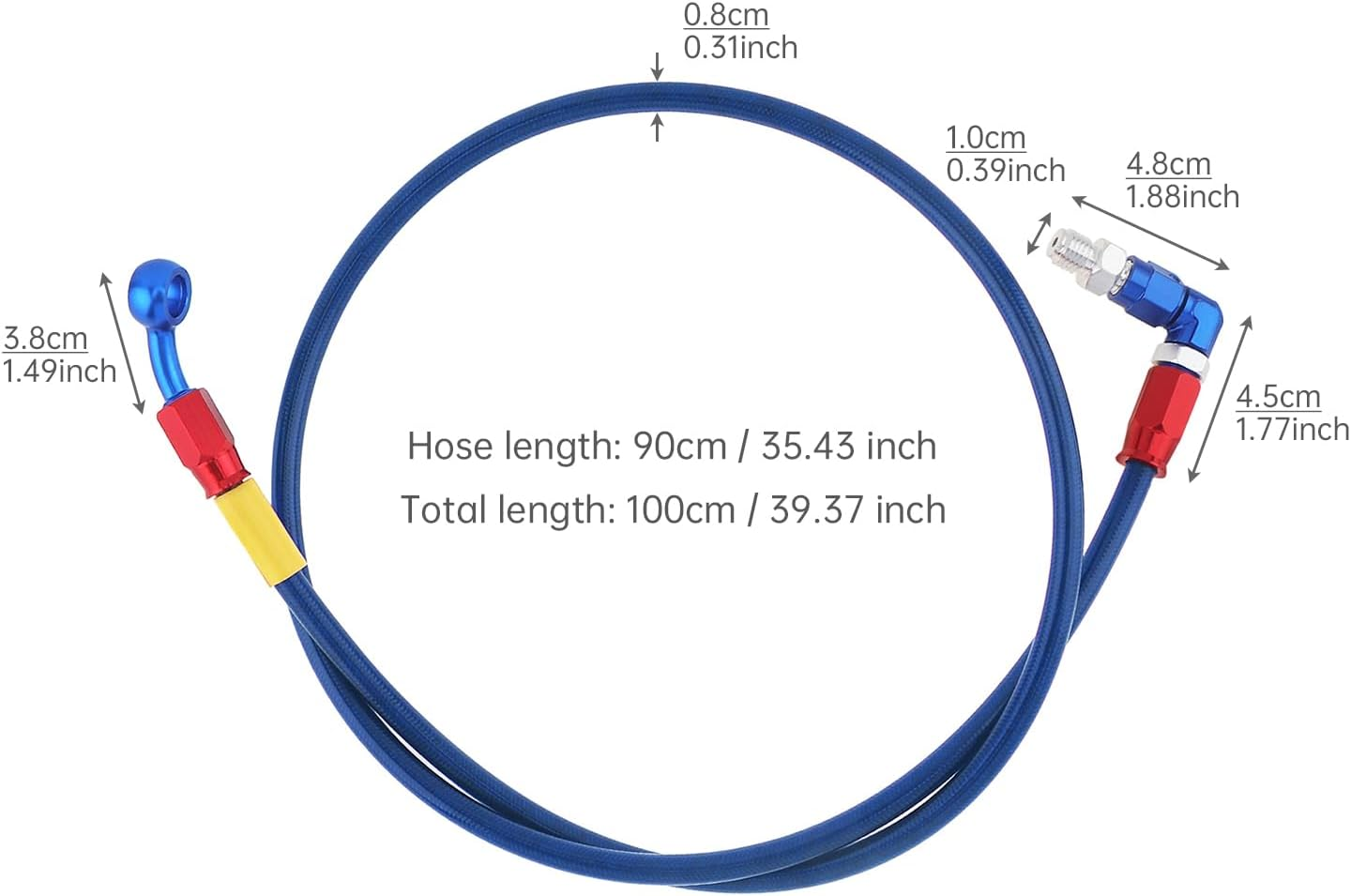 Windance 39Inch/100Cm 28 90 Degree M10 Brake Line Fit for Motorcycle Scooter ATV Dirt Pit Bike, Stainless Steel Braided Hydraulic Brake Oil Hose (Blue) image number 1