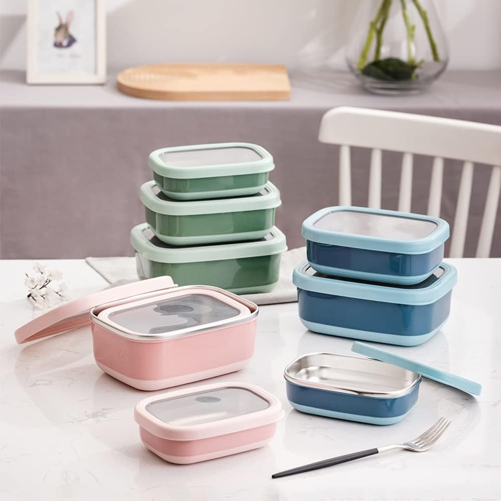 Lille Home Premium Stainless Steel Food Containers/Bento Lunch Box with Anti-Slip Exterior, Set of 3, 470ML, 900ML,1.4L, Leakproof, BPA Free, Portion Control image number 1