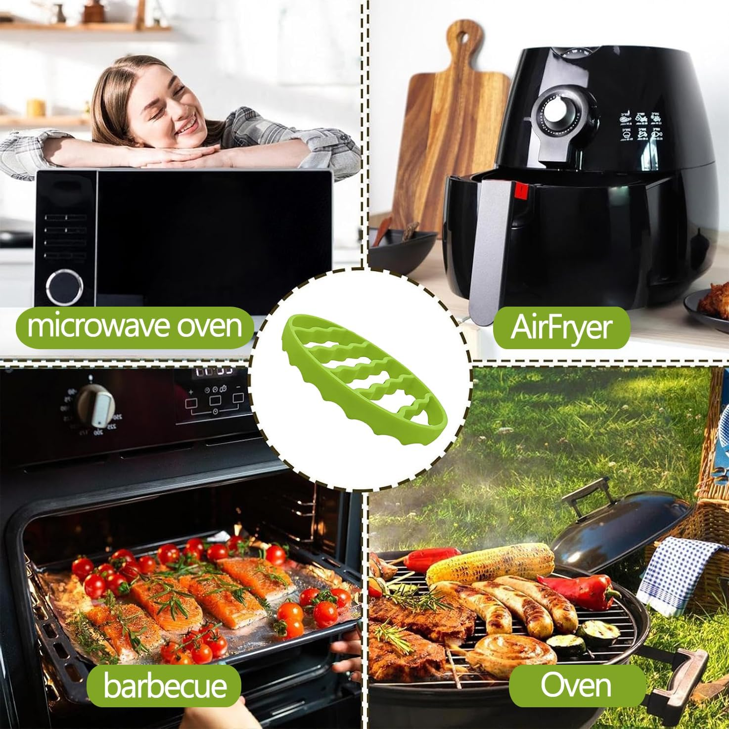 WADY Silicone Roasting Rack, Non Stick Easy-Clean Cooling Rack, Heat-Resistant Cooling Roasting Rack Air Fryer Rack, Silicone Pressure Cooker Roasting Rack Accessories for Meat Vegetables (Green) image number 6