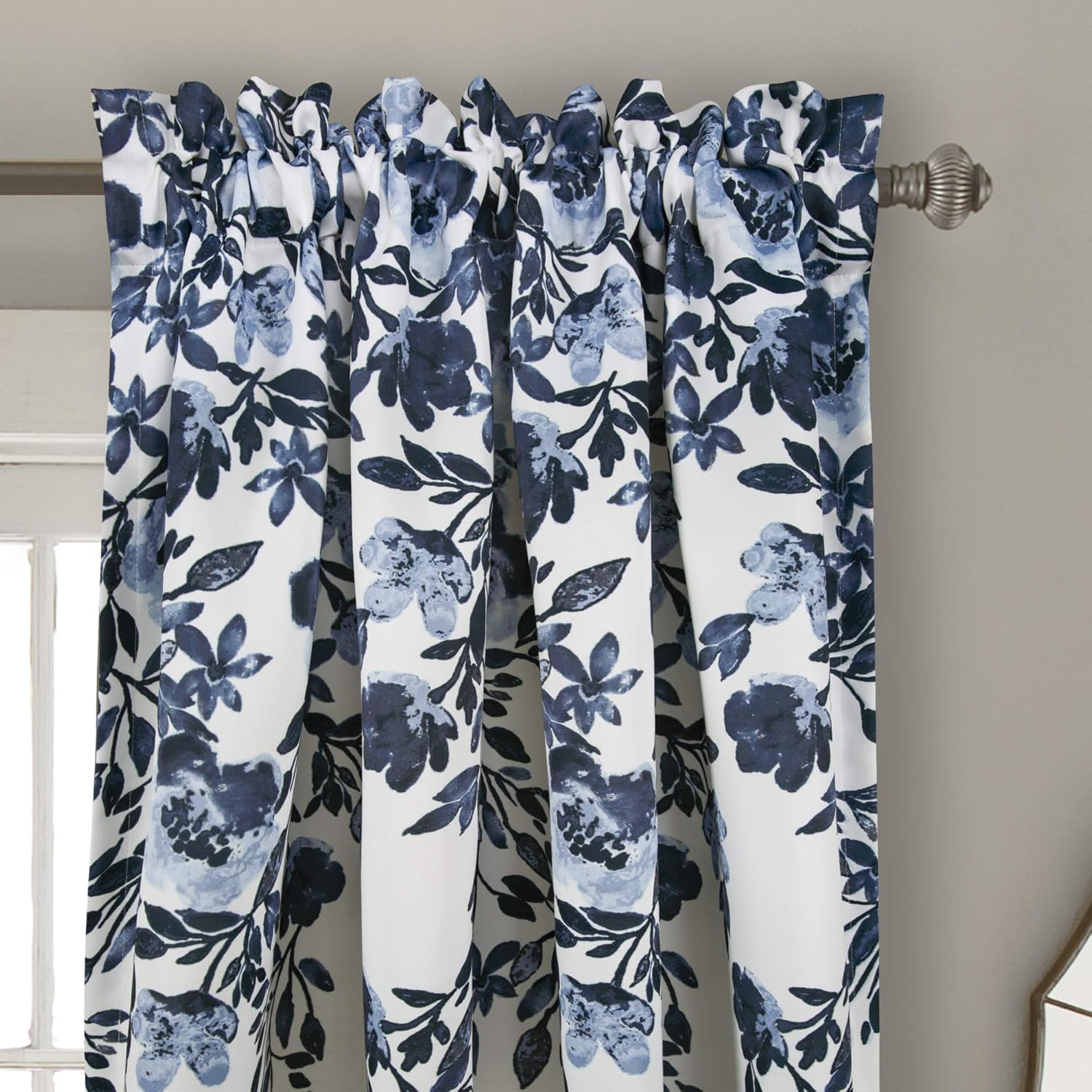 Lush Decor Tanisha Curtains - Light Filtering Window Panel Set, Pair - Floral Vine Print, Beautiful, Modern, Elegant Home Decor - 52" W X 95" L, Navy & White image number 5