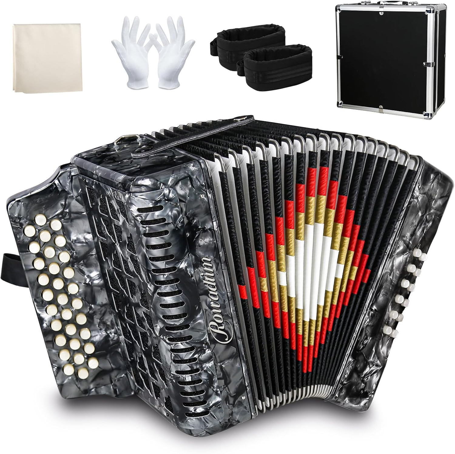 Accordion - 31 Keys, 12 Bass Professional Diatonic, Premium Portable Button Accordion for Adults & Beginners with Thick Protective Case (Black)