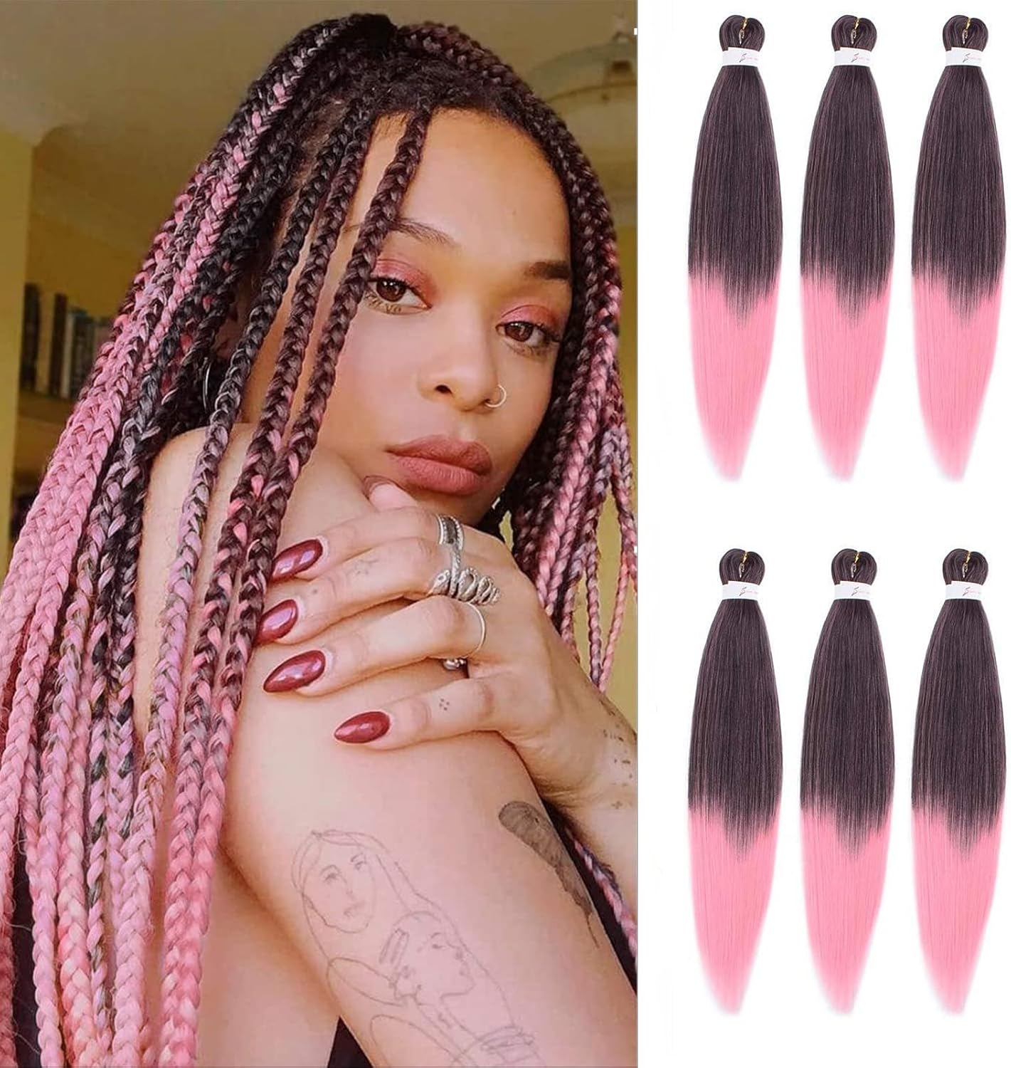 DT CHERYL Pre-Stretched Braiding Hair 26 Inch 6 Packs/Lot Easy Braid Professional Synthetic Fibre Hot Water Setting Professional Soft Yaki Texture Crochet Braids Extension T1B/900