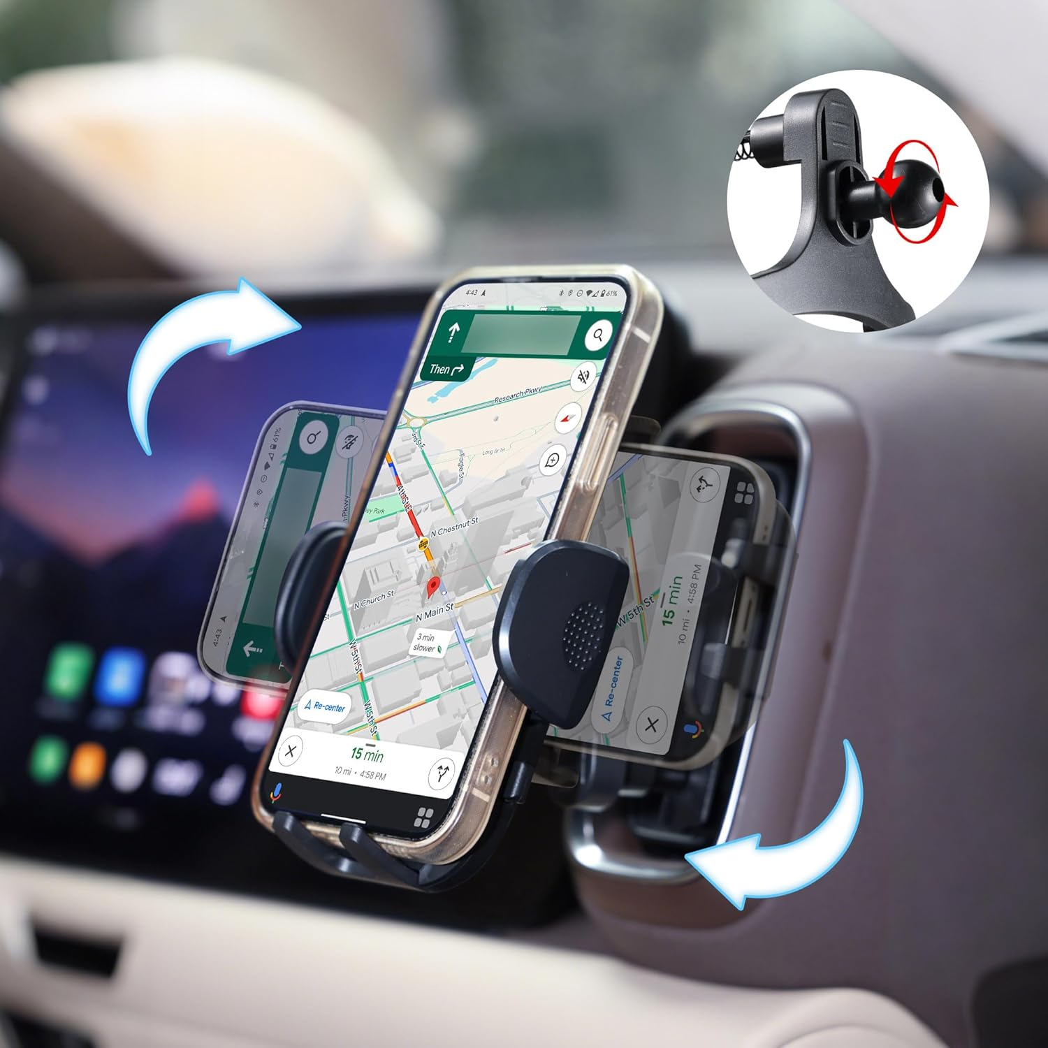4In1 Car Phone Holder Mount, Universal Dashboard Windshield & Vent Phone Mount, Fits All Phones, Car Accessories for SUV Truck Van Iphone Samsung Note image number 3