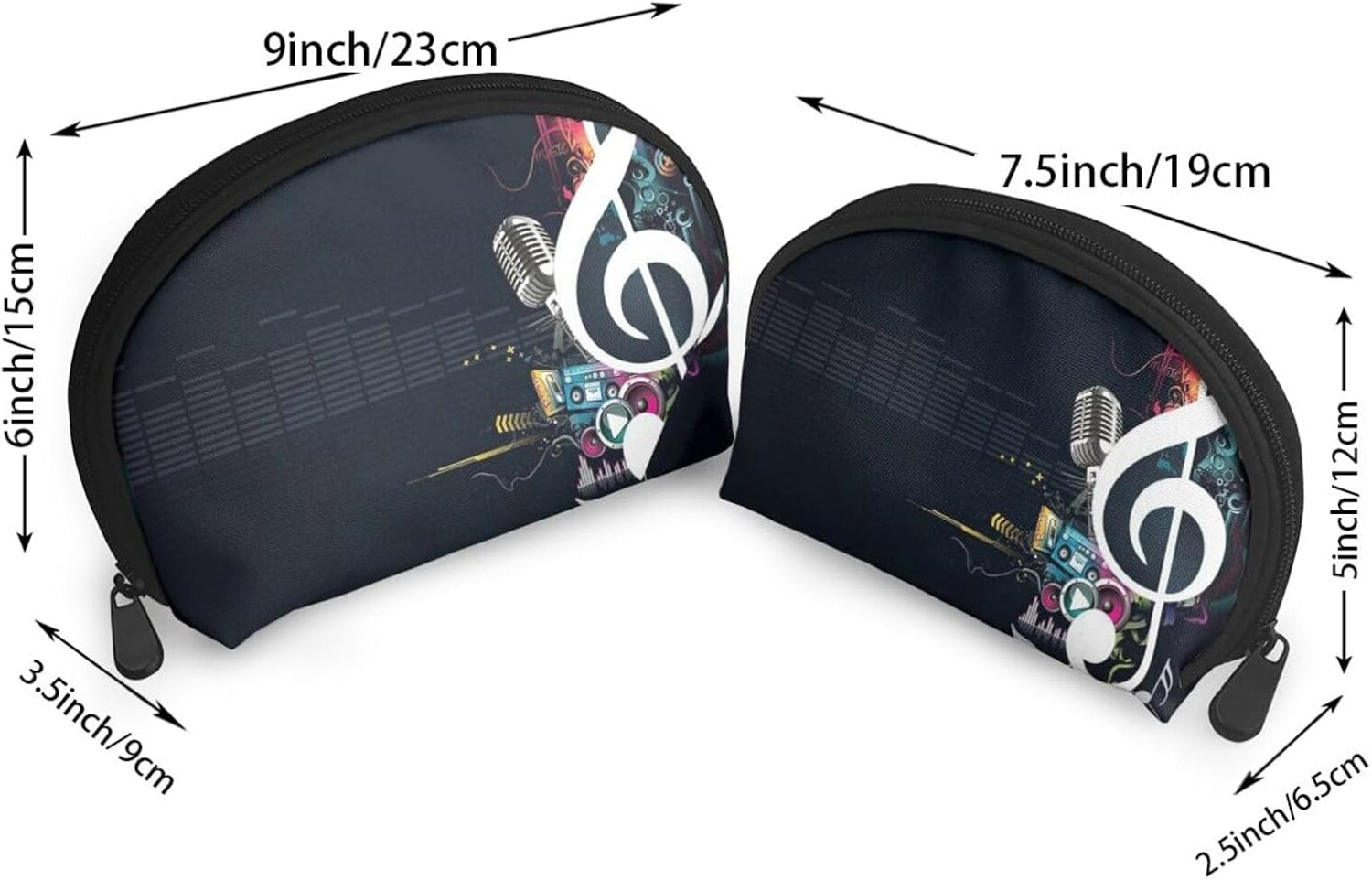 Cozimangoe Coin Pouch Makeup Bags Set, 2 Piece Shell Shape Cosmetic Bag with Pockets for Daily Travel Handbag Lipstick Keys Toiletry, Personalized Abstract Music image number 3
