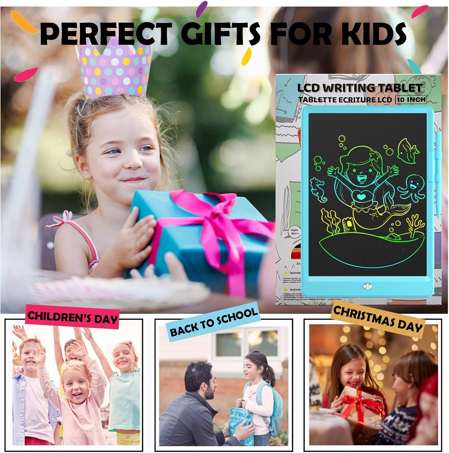 Oksoar Writing Tablet for Kids (Age 3-8), 10-Inch LCD Colorful Doodle Boards, Perfect for Christmas & Birthday Gifts, Learning Toys & Travel Essentials for Boys and Girls (Blue) image number 2