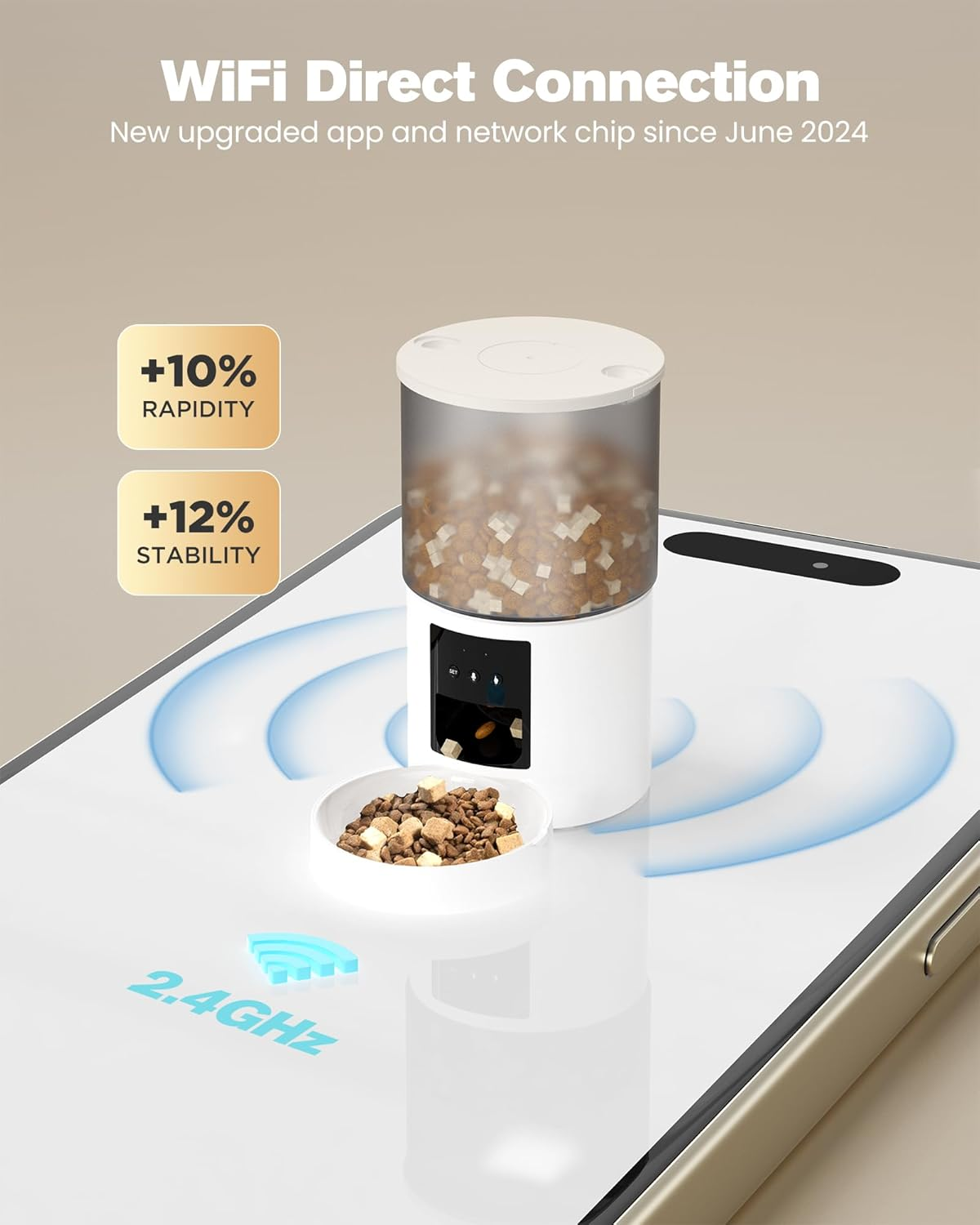 POOEKEN Automatic Cat Feeder, Wifi: 4L Capacity, Customised Schedule, App Control, Voice Interaction, White image number 6