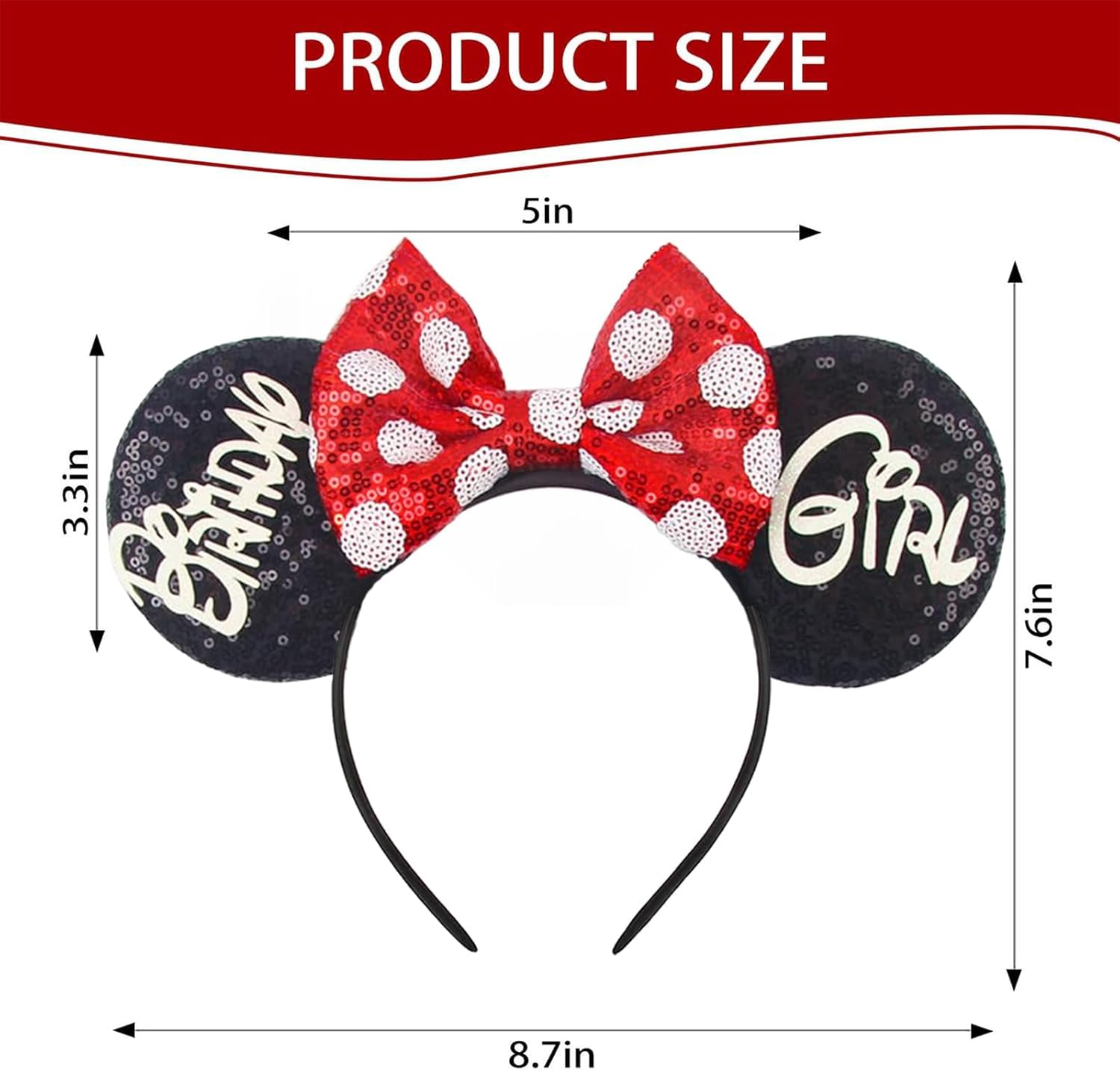 RAZKO Mouse Ears Headband, Birthday Girl Mice Ears Hairband, Classic Red, Silver Blue Rainbow Mouse Ears for Birthday Party or Birthday Present (Birthday Girl-B) - Cars-95 image number 7