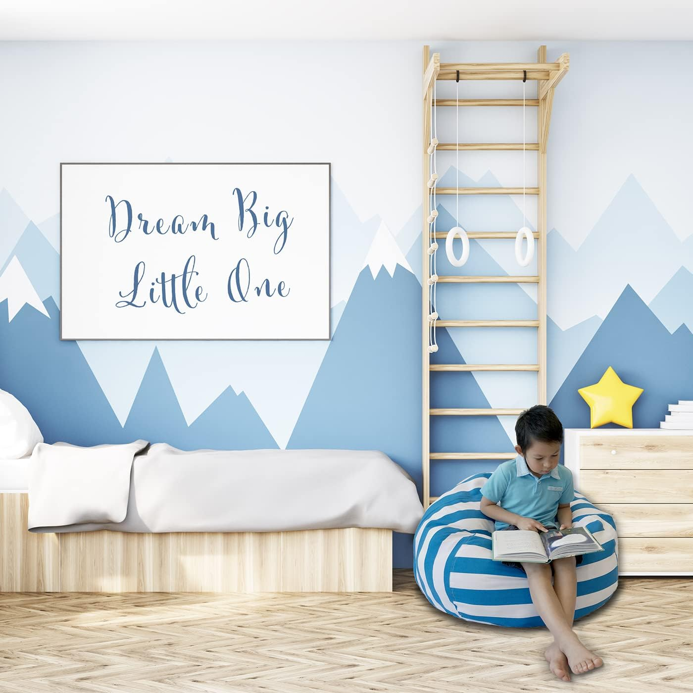 Kids Bean Bag Cover, Soft Toy Storage, Stuffed Animal Storage, Extra Large Bean Bag Chair - Fill W/ 200L to 300L Bean Bag Filling, Stuffed Toy Storage Organiser (Round Blue & White) - Round Blue And White Stripes image number 4