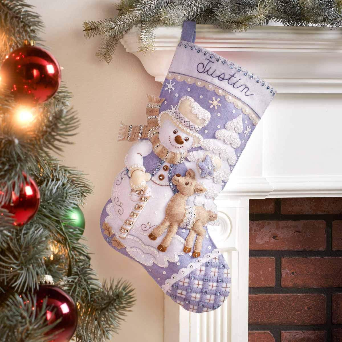 Bucilla 89245E Felt Applique Christmas Stocking Kit, Snowman'S Winter, 18" image number 5