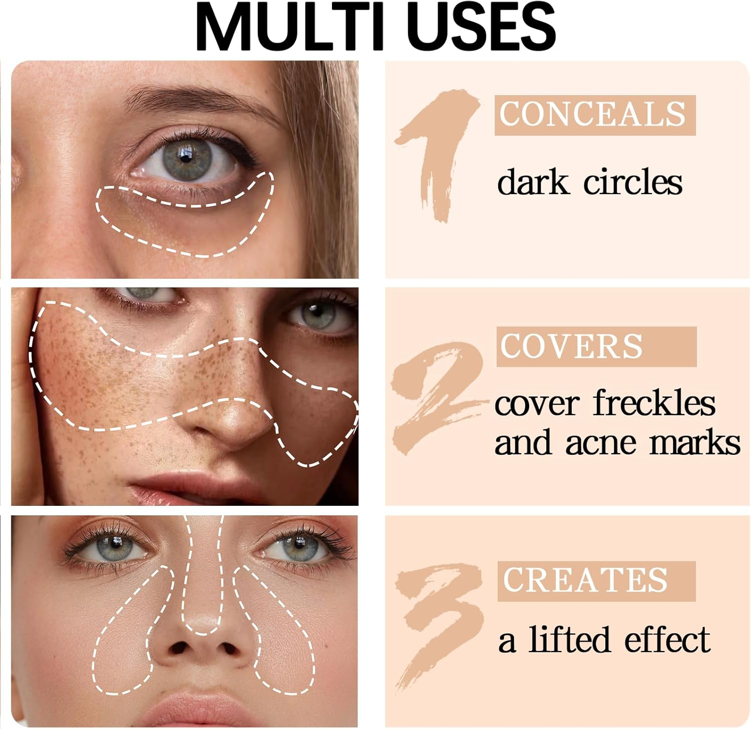 3Pcs Concealer Stick Set,Full Coverage,Lightweight Liquid Stick,Waterproof under Eye Concealer Stick for Dark Circles,Blemishes,Aging Spots,Acne,Freckles image number 1