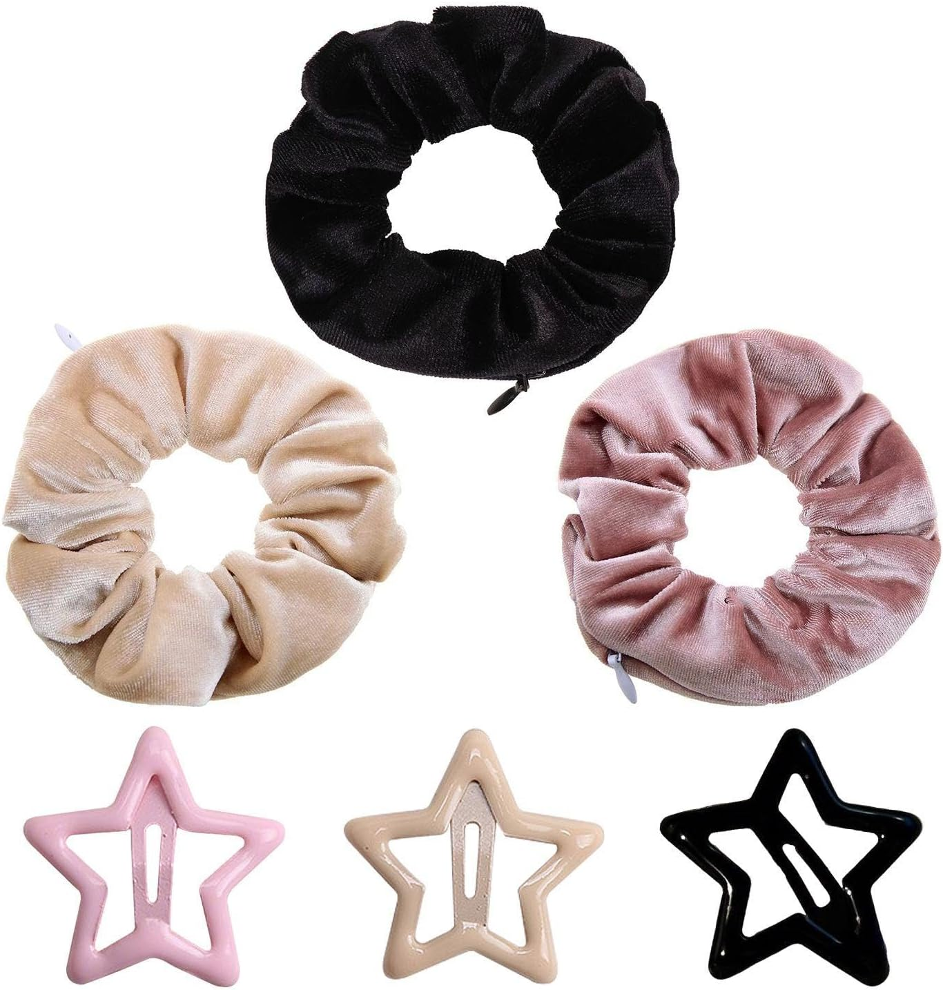 Pack of 3 Simple Velvet Hair Loops, 3 Pieces Star Hair Pins, Fashionable Ponytail Hair Accessories, Elastic Hair Rope, Cute Children'S Hair Pin image number 4