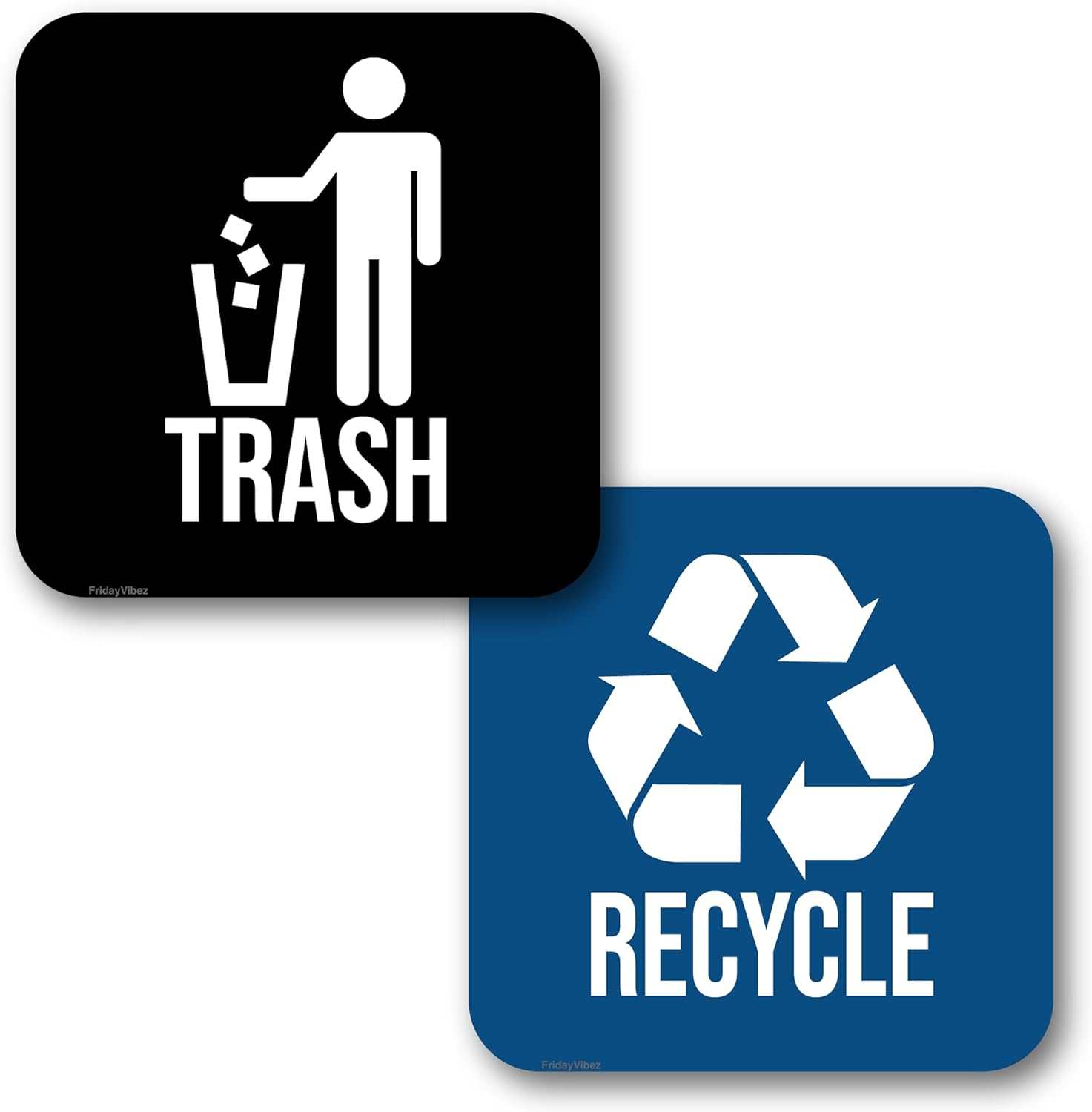 Recycle and Trash Magnets for Kitchen Trash Cans and Recycling Bins, Indoor Trash and Recycle Magnet Combo for Garbage Can Logo Symbol, 2 Magnetic Sticker Adhesives, 5.5 Inch Square, Outdoor Waste Bin