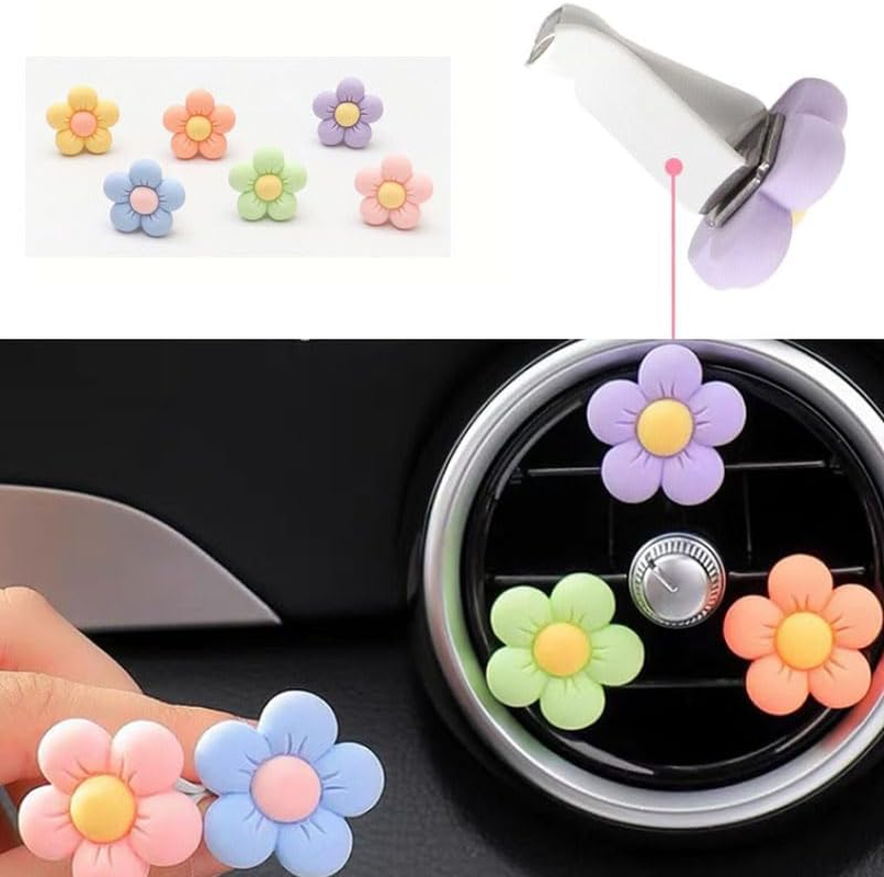6Pcs Daisy Flower Car Air Vent Clips &ndash; Cute Floral Car Air Freshener & Decor Accessories for Women, Car Interior Vent Clip Charms image number 3