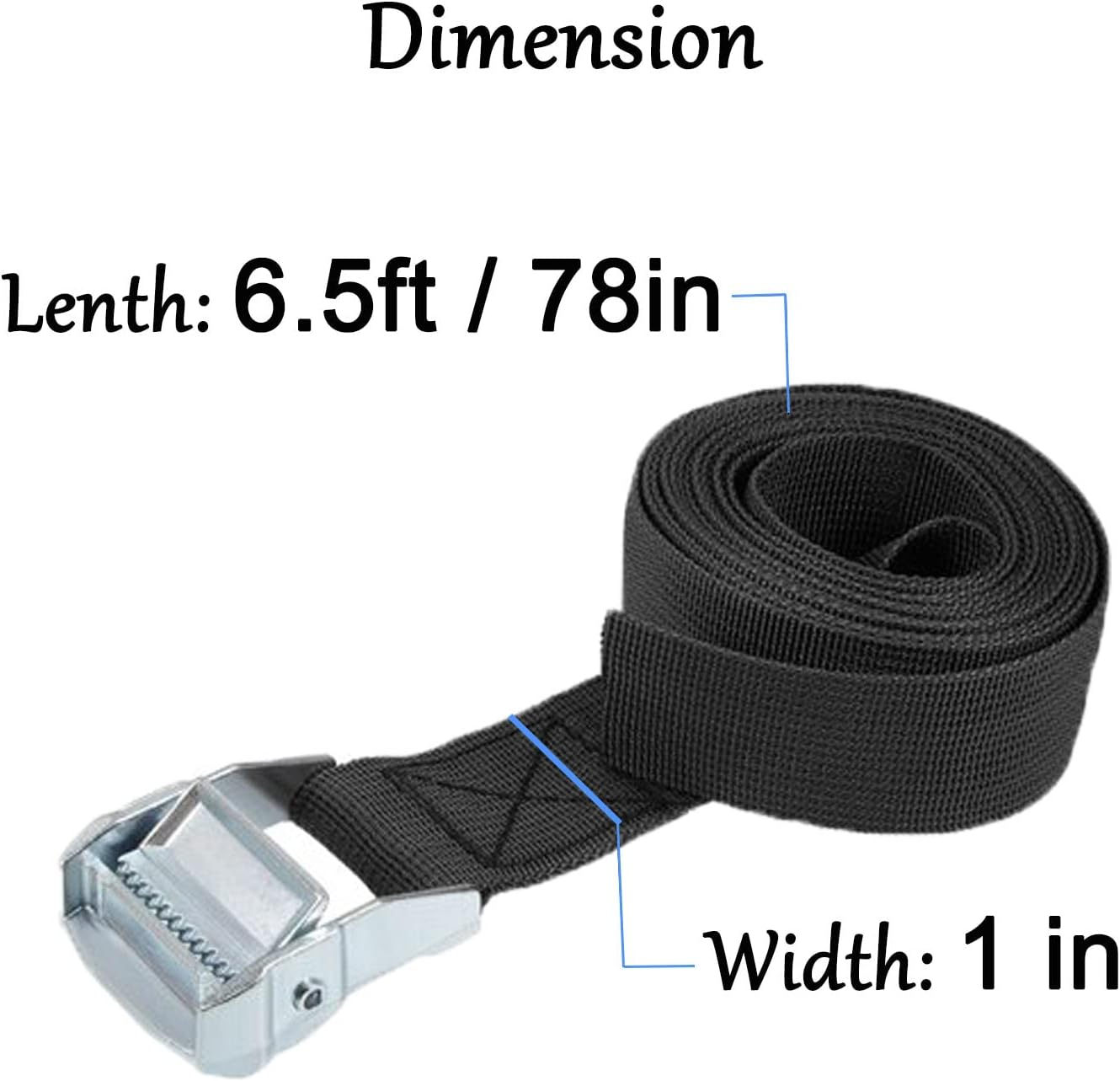 Tie down Straps 6.5Ft, Fifod Lashing Strap with Adjustable Zinc Alloy Cam Buckle, Heavy Duty Black Securing Straps, 4 Pack (6.5Ft X 1 Inch)