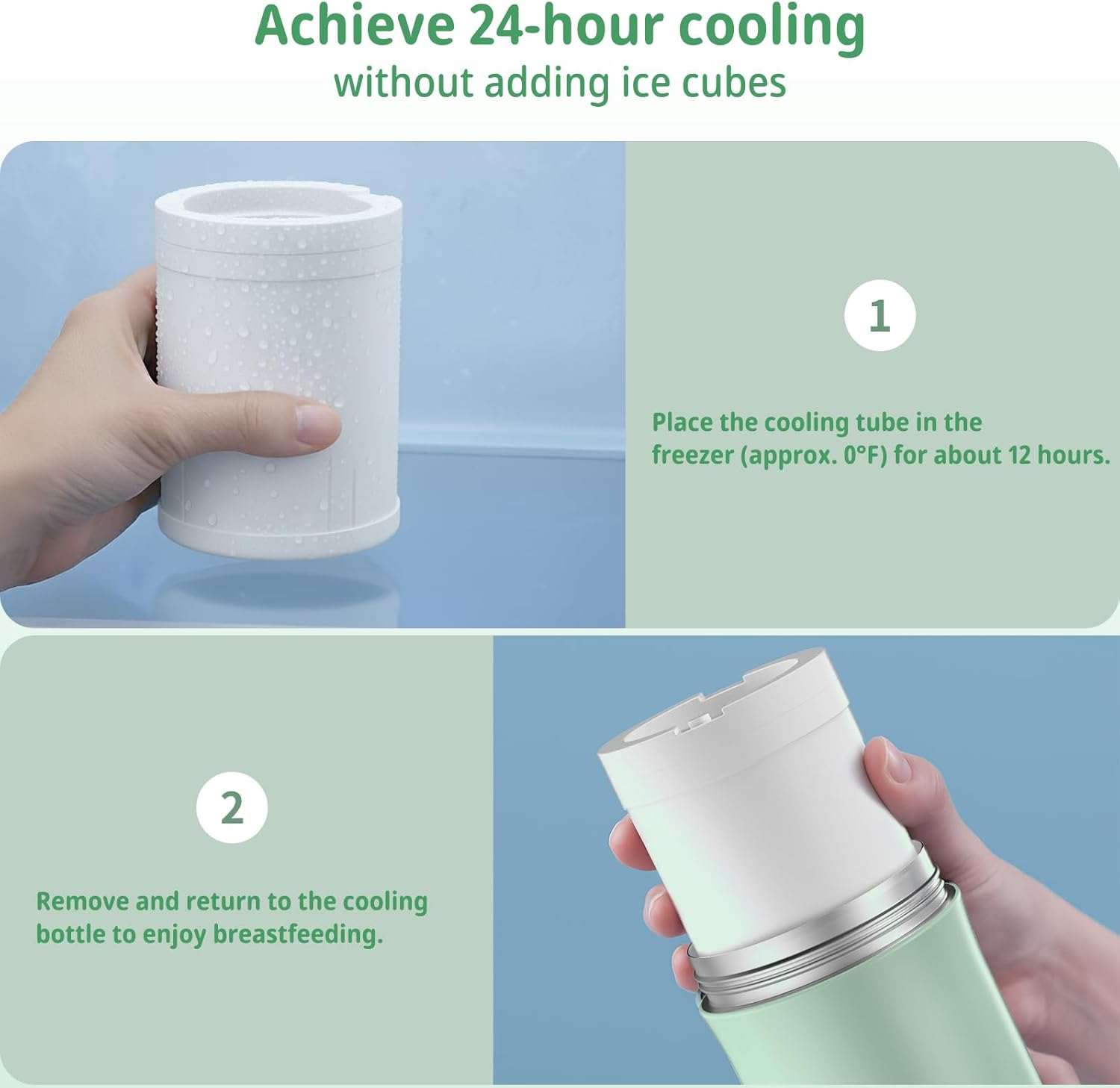 Portable Breast Milk Cooler Bottle, 360&deg;Cooling Technology for 24 Hours, 600Ml Larger Capacity Travel Breastmilk Chiller with 2Pcs Baby Bottles, Portable Milk Cooler for Breastmilk, Bpa-Free image number 5