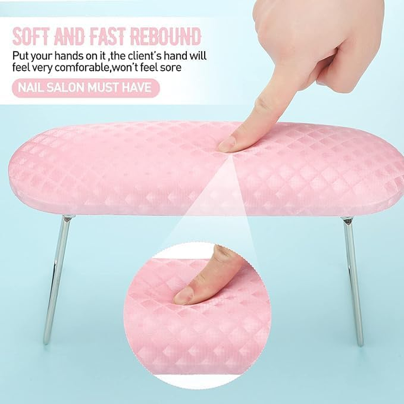 WOYAODONG Nail Arm Rest Microfiber Leather Nail Pillow Hand Rest Leather Manicure Pillow Stainless Steel Stand Nail Cushion Nail Art Hand Pillow Nail Arm Holder for Women Girls Nail Art Decoration (Pink) image number 3
