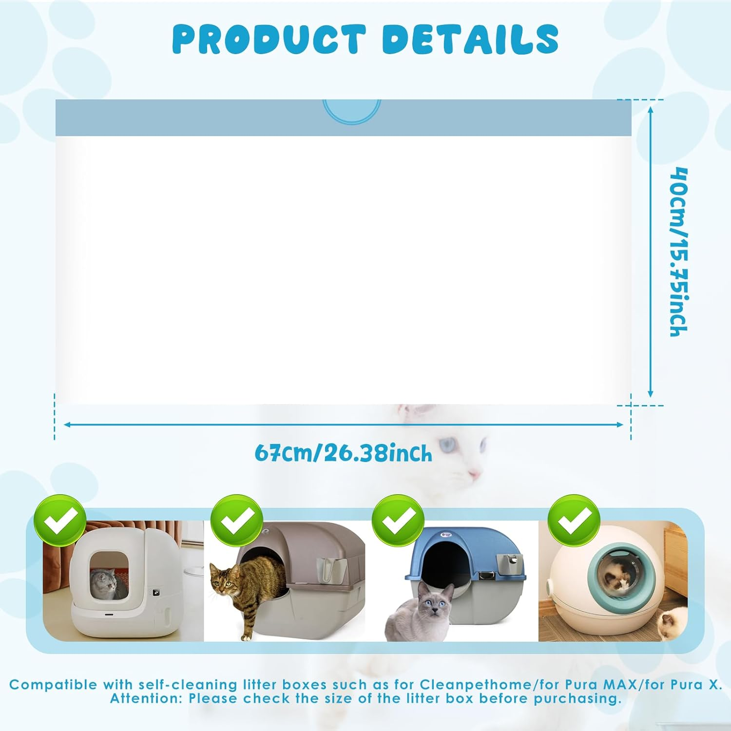 Awobepl 60 Count Cat Litter Box Liners 3.15Mil Extra Thick Cat Litter Bags Tear Resistant Cat Litter Liners Pet Garbage Bags for Self Cleaning Litter Box (67X40Cm) image number 6