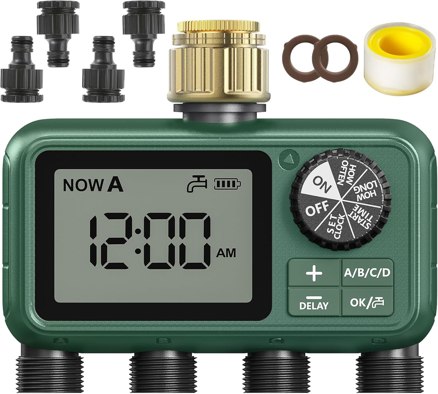 Sprinkler Timer Brass 4 Outlet, Programmable Water Timer for Garden Hose Faucet, Waterproof Gardening Supplies, Automatic Drip Irrigation System Outdoor with Sprinklers for Yard, Lawn, Greenhouse image number 5