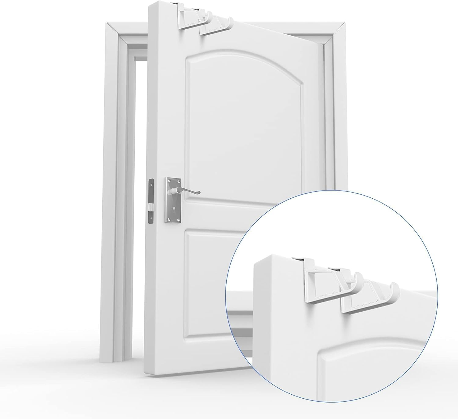 2 Pack over the Door Hooks for Hangers - Extra Strong White Plastic over Door Hook for Hanging Clothes, Towels, Robes, Hats, Bags and More (2, &lrm;White) image number 5