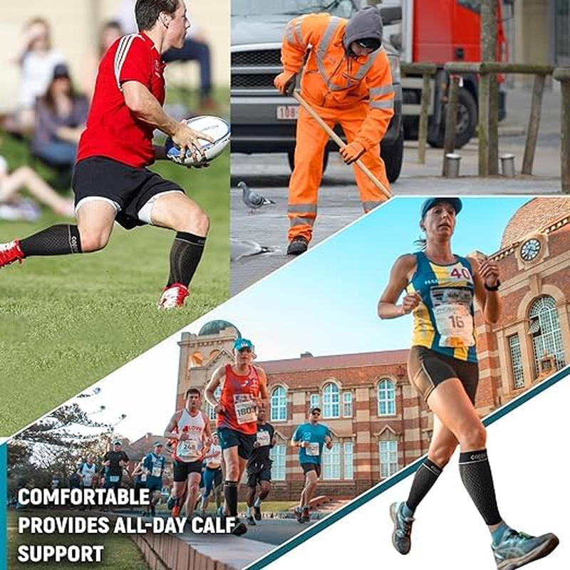 Calf Compression Sleeve Men Footless Compression Socks Women for Shin Splint Varicose Vein Football Running (Black, XL) image number 4