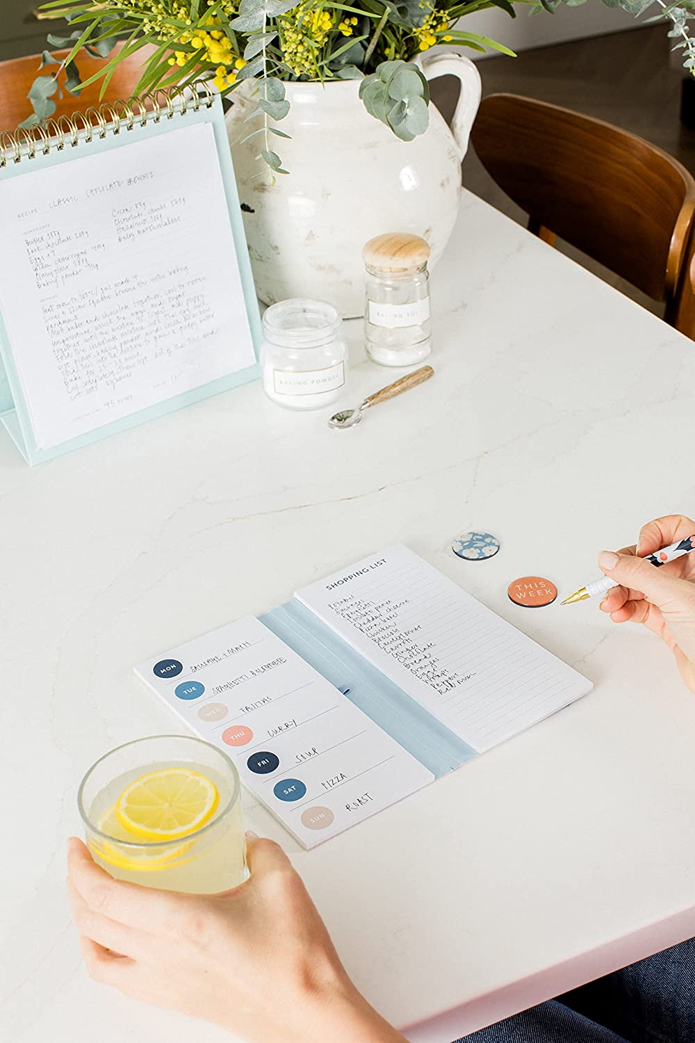 Busy B Pink Stripe Meal Planner - Weekly Tear-Off Meal Planner, Shopping Lists, Storage Pocket, Elastic Closure, Pen Loop and Two Magnets - FSC&reg; Certified image number 6