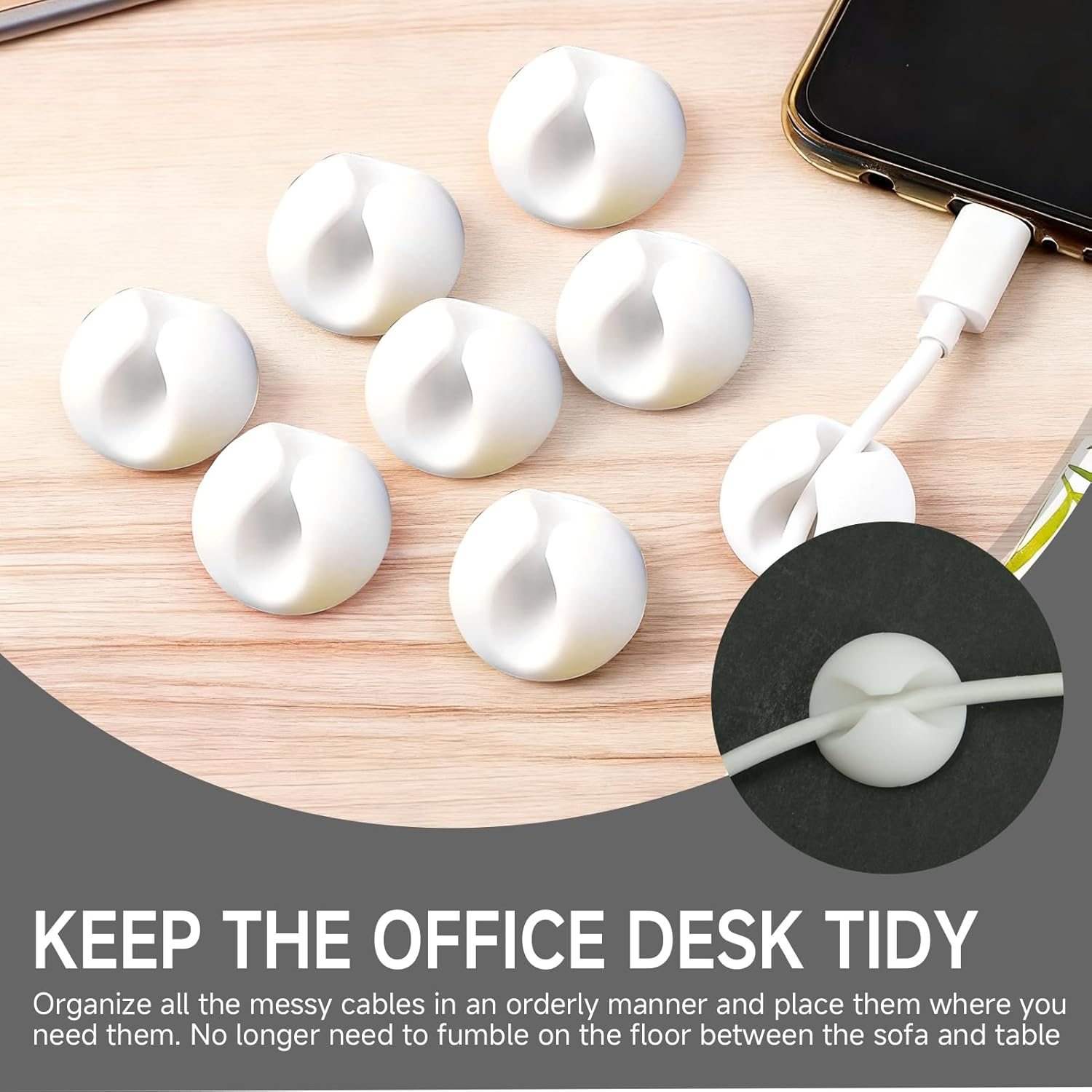 AIAOO Cable Tidy Clips, White Cord Organiser for USB Charging Power Mouse PC Cords - Strong Adhesive Cord Holder for Desktop Office Bedroom Electrical Cable & Wire Management (Black and White, 20) image number 1