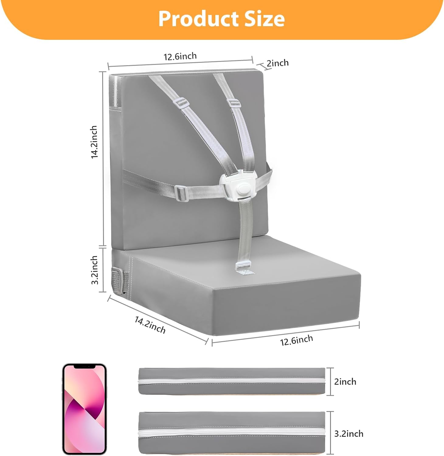 Toddler Booster Seat for Dining Table, 5 Point Buckle Child Booster Seat for Table with Backrest, PU Waterproof Easy Cleaning Dining Booster Seat Adjustable Seat Belts & Non-Slip Bottom (Grey) image number 1