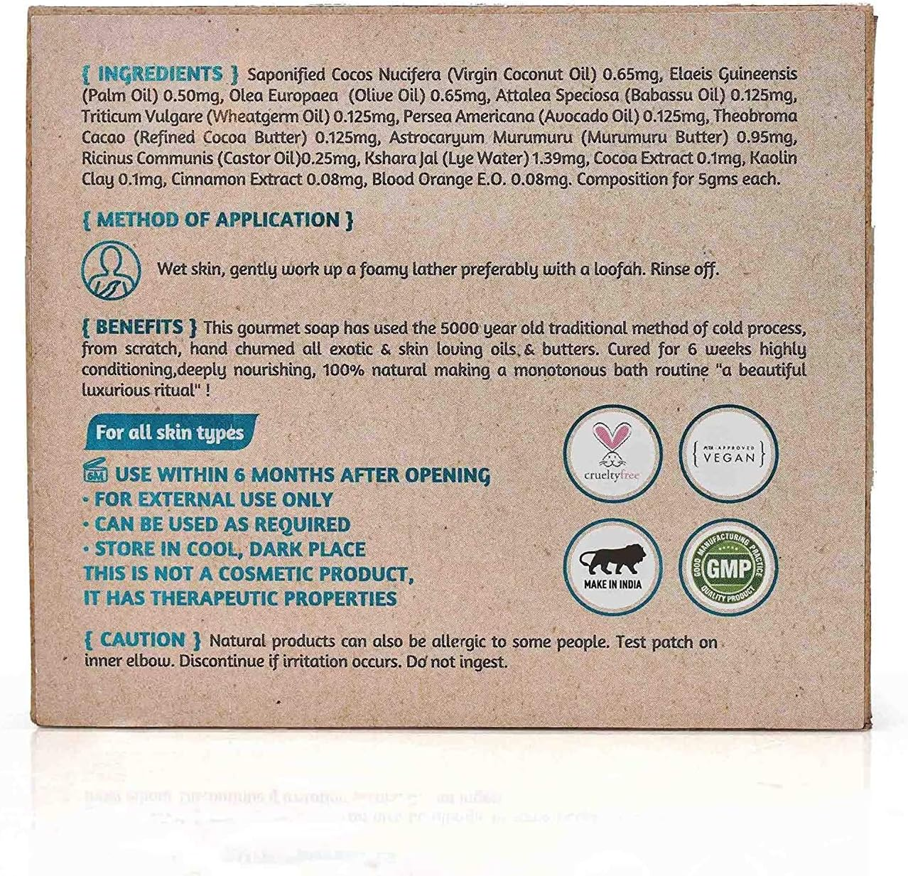 ROOTS and HERBS Ayurvedic Bar Soap Natural Treatment 100% Vegan No Paraben No Sls No Sulphate Luscious Murumuru Butter, Cinnamon and Blood Orange (Cold Process Gourmet Cleansing Body) Soap image number 6