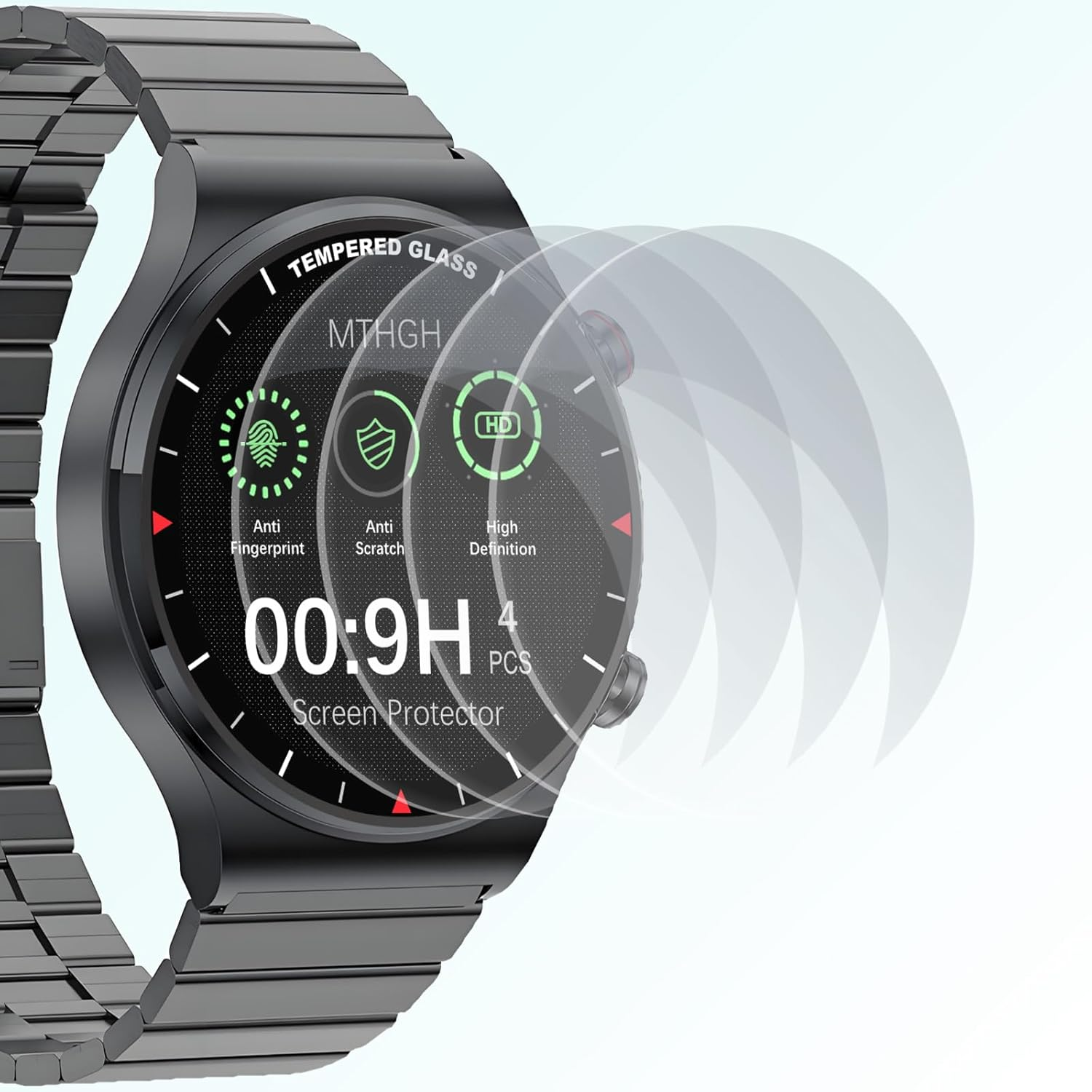 MTHGH 46Mm(1.81Inch) Diameter Screen Protector,(4 Pack) 9H Hardness Tempered Glass Screen Protector for Universal round Watch with Anti-Scratch,Anti-Explosion,Bubble-Free,High-Definition image number 6