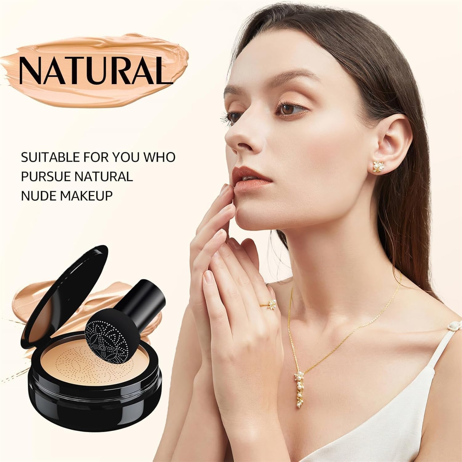 Mushroom Head Air Cushion CC Cream Foundation Makeup, Moisturizing BB Cream Face Makeup Liquid Foundation, Makeup Long Lasting Matte Concealer for All Skin Types (Natural, All Skin) image number 2