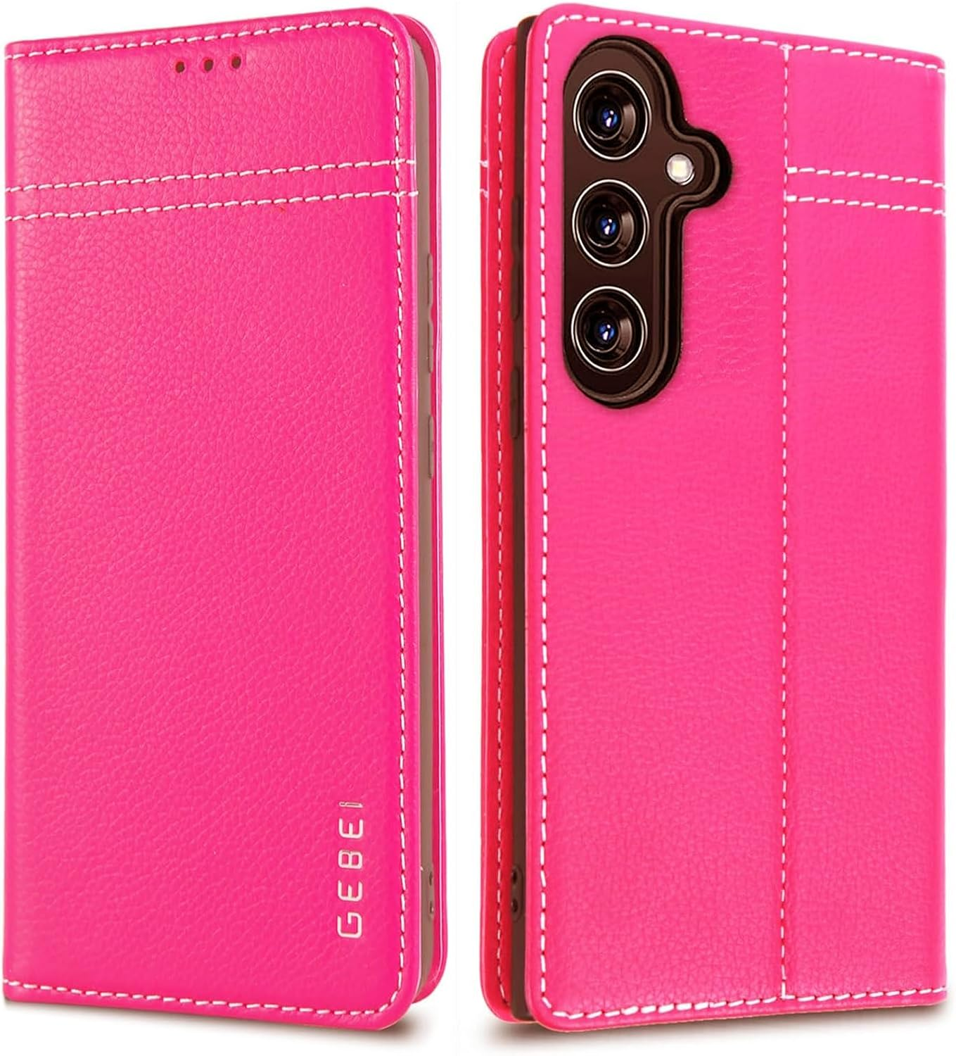Genuine Leather Case for Samsung Galaxy S25 plus 5G - Premium Leather Case with Stand Function Card Slot Magnetic Closure Flip Case Leather Mobile Phone Case Protective Flip Case - Pink image number 3