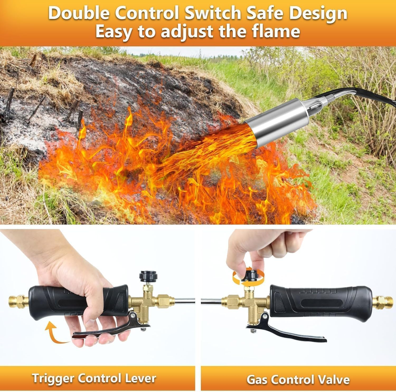 Propane Torch Weed Burner, 1,800,000 BTU Propane Gas Blow Torch Head Weed Torch with 10FT Hose, Flame Control, Turbo Trigger Push Button Igniter, Flamethrower for Burning Weed Roads Paint Removal