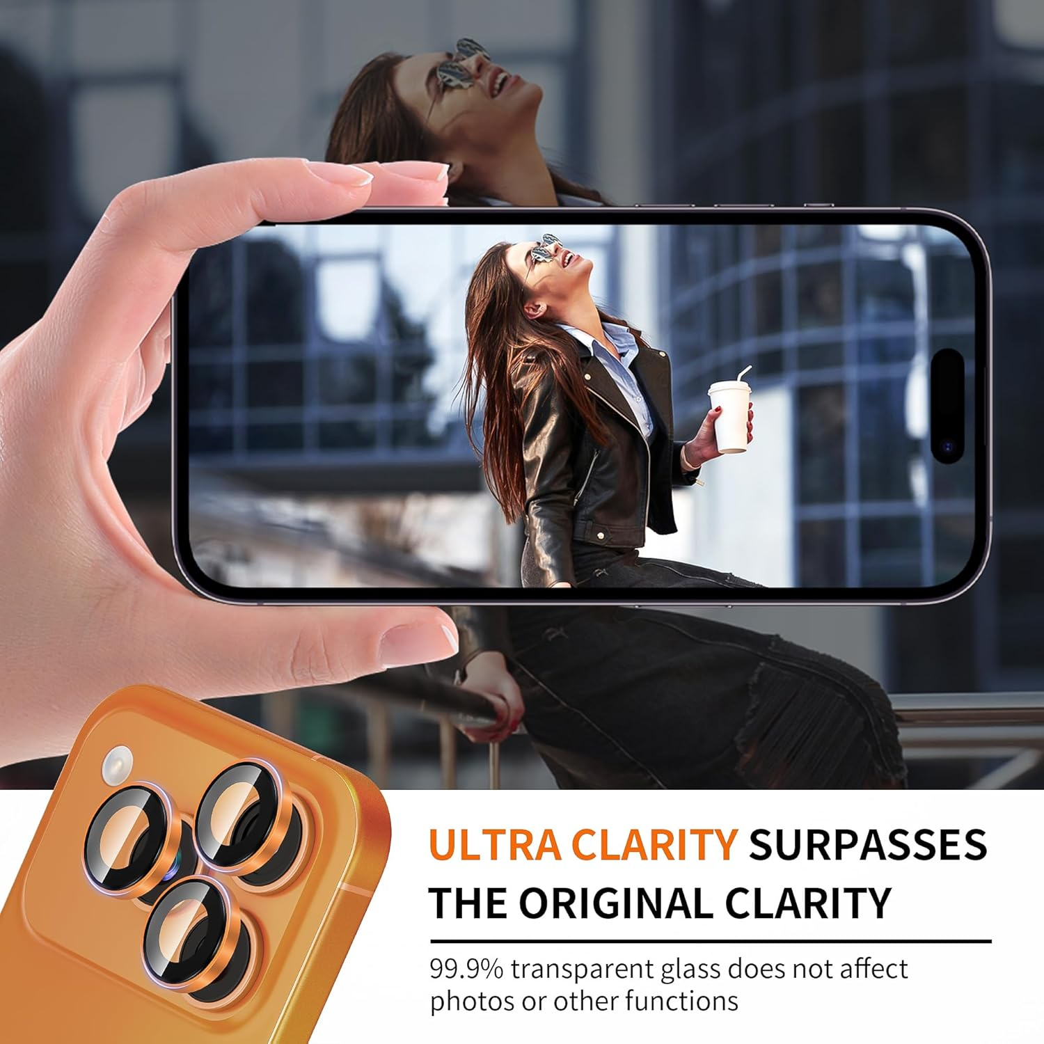 Diruite Pack of 2 Camera Protection for Iphone 17 Pro/17 Pro Max Camera Lens Protective Film, Convex Platform HD Tempered Glass + Aluminium Ring Camera Protector, Easy to Install, Cosmic Orange