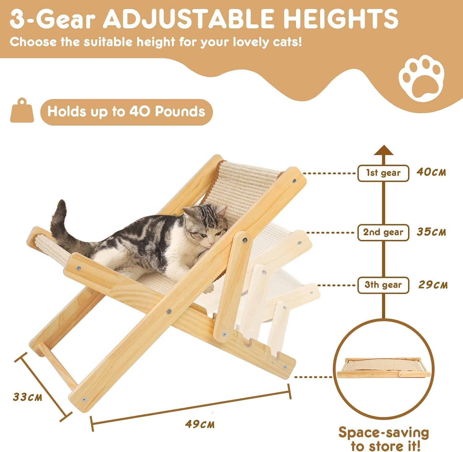 Biubiu Deluxe Cat Scratching Chair &ndash; Sisal Mat, Three Adjustable Heights and Durable Sisal Pad, Providing Ultimate Comfort and Furniture Protection for Your Feline