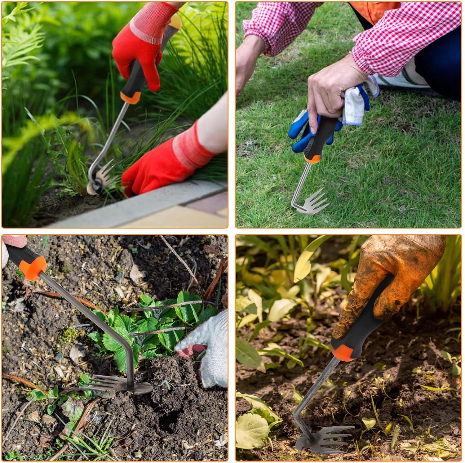 MOKIDO Weed Remover Device, Gardening Hand Weed Cutter, Weed Cutter with Handle, Garden Tool, Weed Remover Device, 4 Teeth Garden Claw, Outdoor Garden Tools image number 4