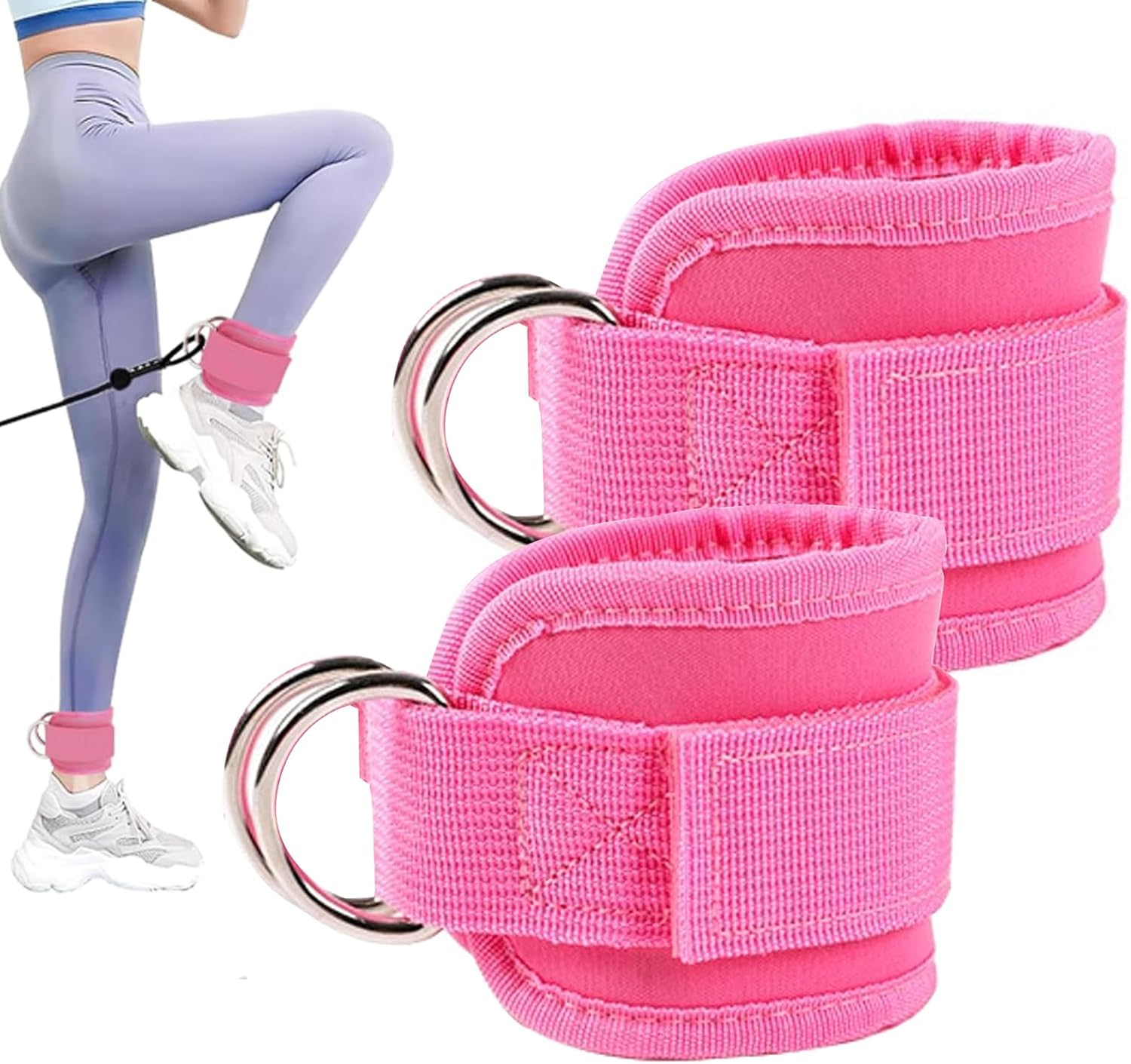 Ankle Straps for Cable Machines Gym Straps Resistance Bands with Double D-Rings and Neoprene Support for Kickbacks, Glute Workouts, Leg Extensions, Curls, and Hip Abductors for Men and Women image number 6
