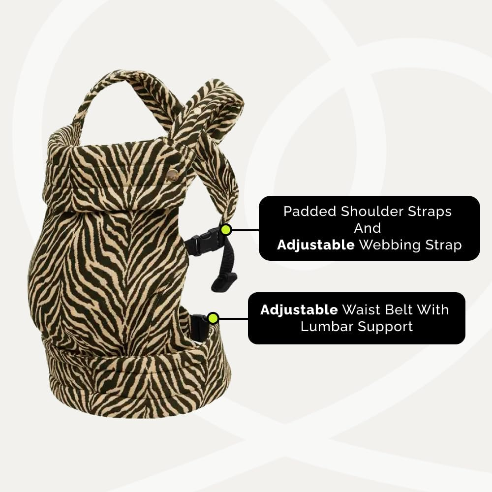 Baby Carrier for Newborns to Toddlers | Cozy Wrap with Lumbar Support | Soft Fabric, 7-35Lbs Adjustable Fit | Brown Zebra Pattern image number 5