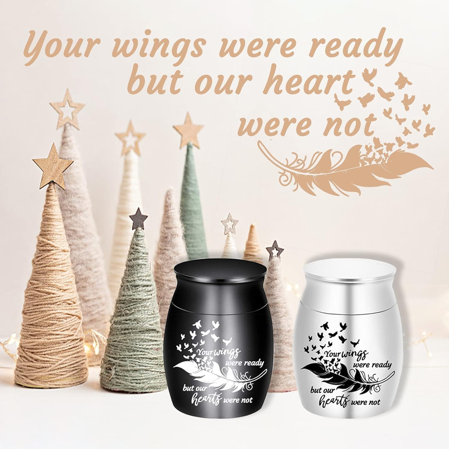 Small Keepsake Urns for Human Ashes - Set of 6 - Share Urn with Family & Friends Mini Cremation Urns with Feather Seagull Pattern Stainless Steel Memorial Ashes Holder (6Pcs Urn) image number 4