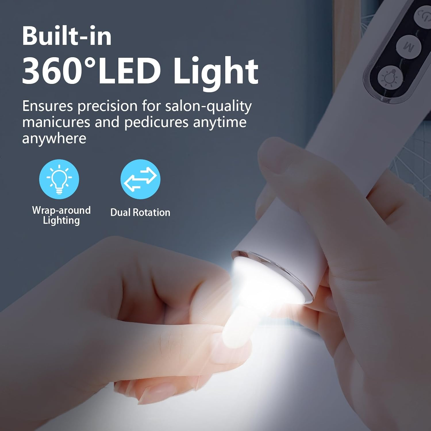 Electric Nail File Drill, Cordless 2000 Mah Rechargeable Nail Filer Electric, Portable Nail Dril 10 Speeds Professional Machine Drill for Nails Acrylic Manicure and Thick Toenails Grinder (White) image number 4